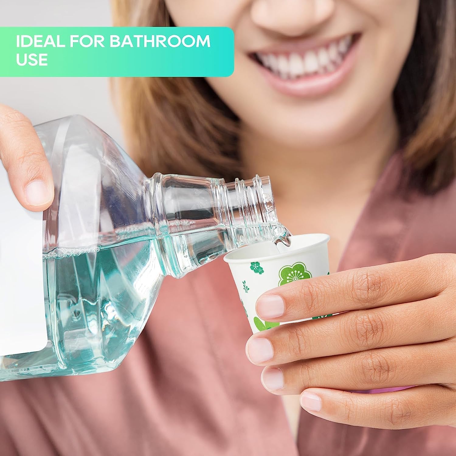 JOLLY PARTY 600 Pack 3oz Disposable Bathroom Cups Green Floral Design Perfect for Parties Events