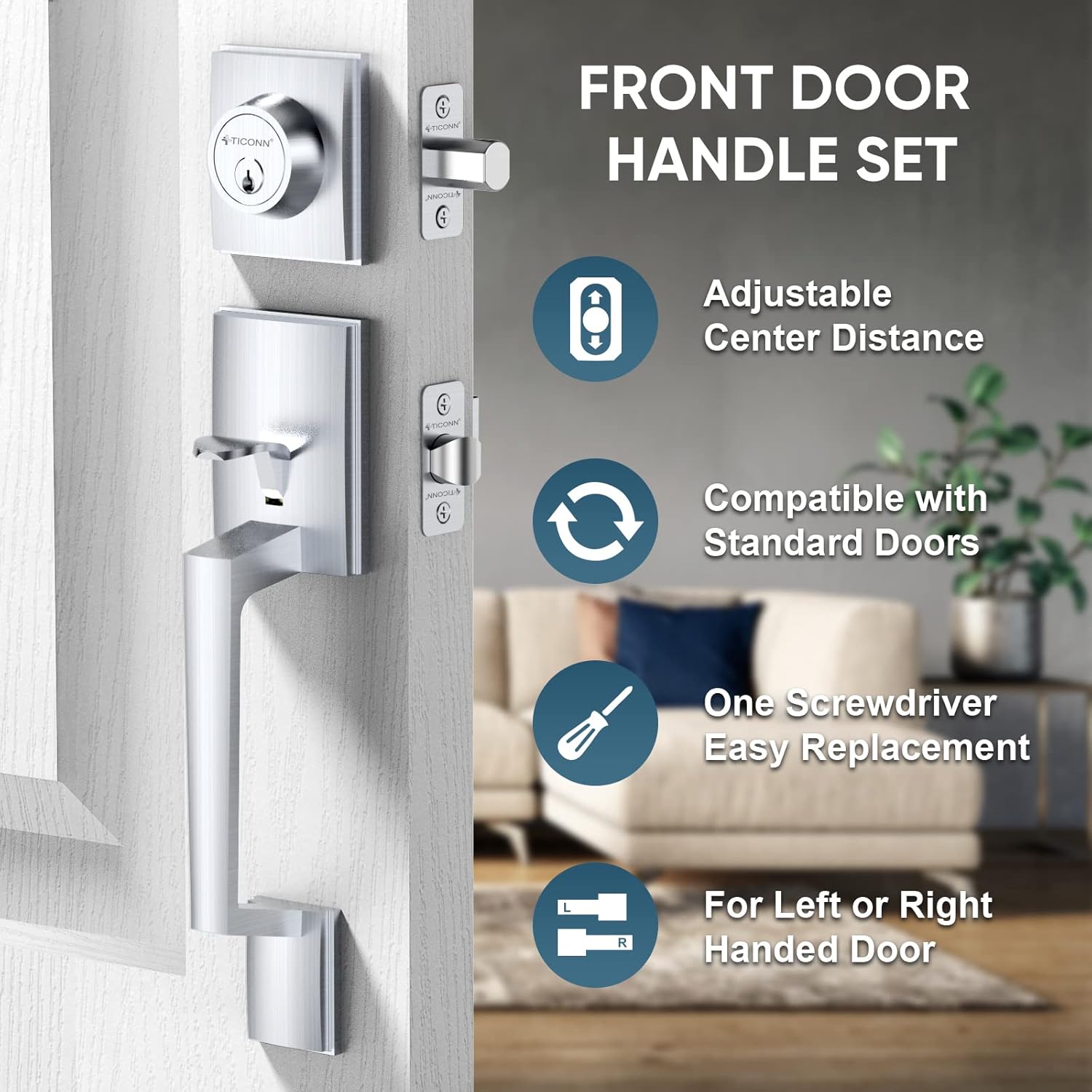 Ticonn Front Door Door Handle Set - Heavy Duty Door Lever and Single Cylinder Deadbolt Combo