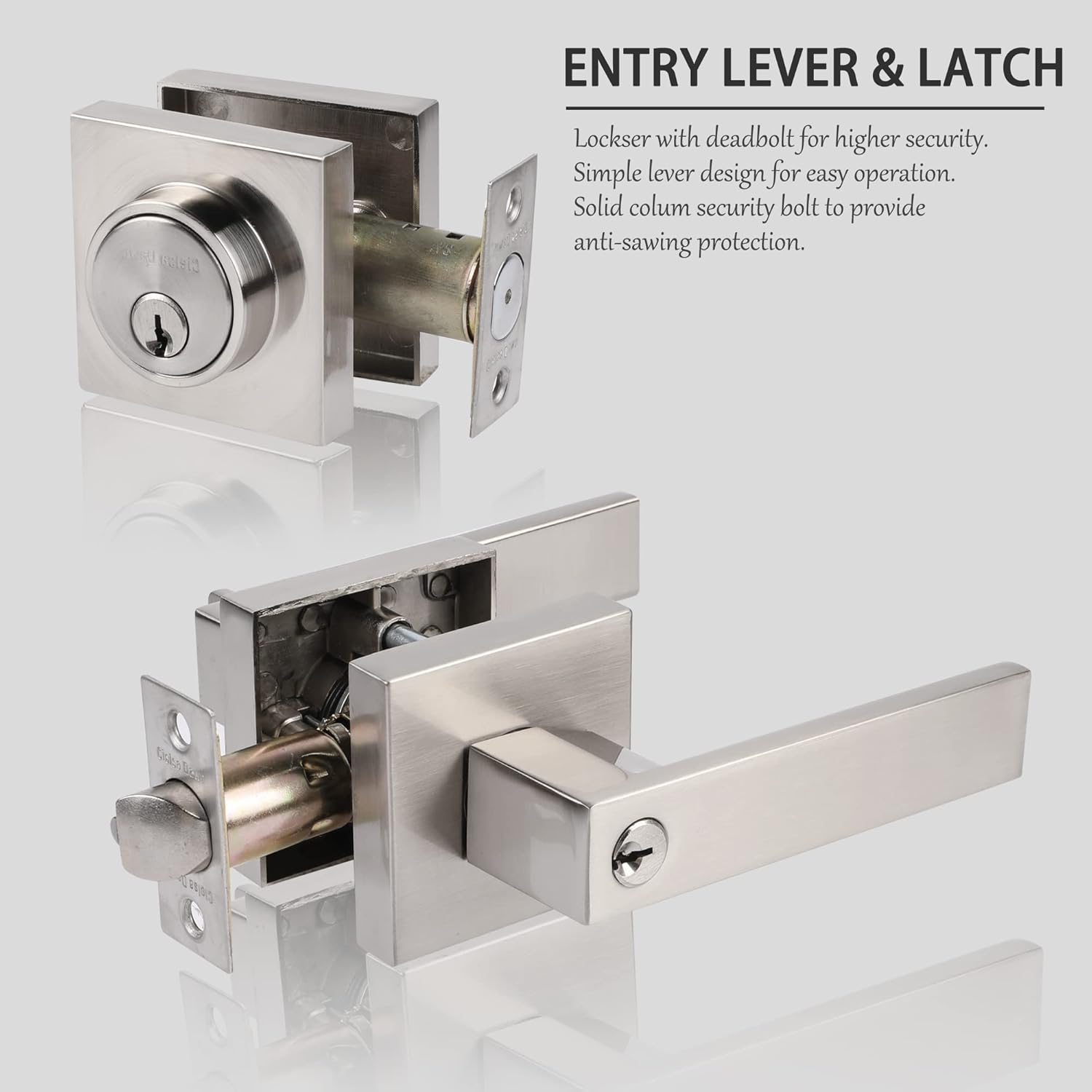 Secure Heavy Duty Key Lock Combination Lockset Satin Nickel Finish 2-38-2-34-Inch Backset Latch