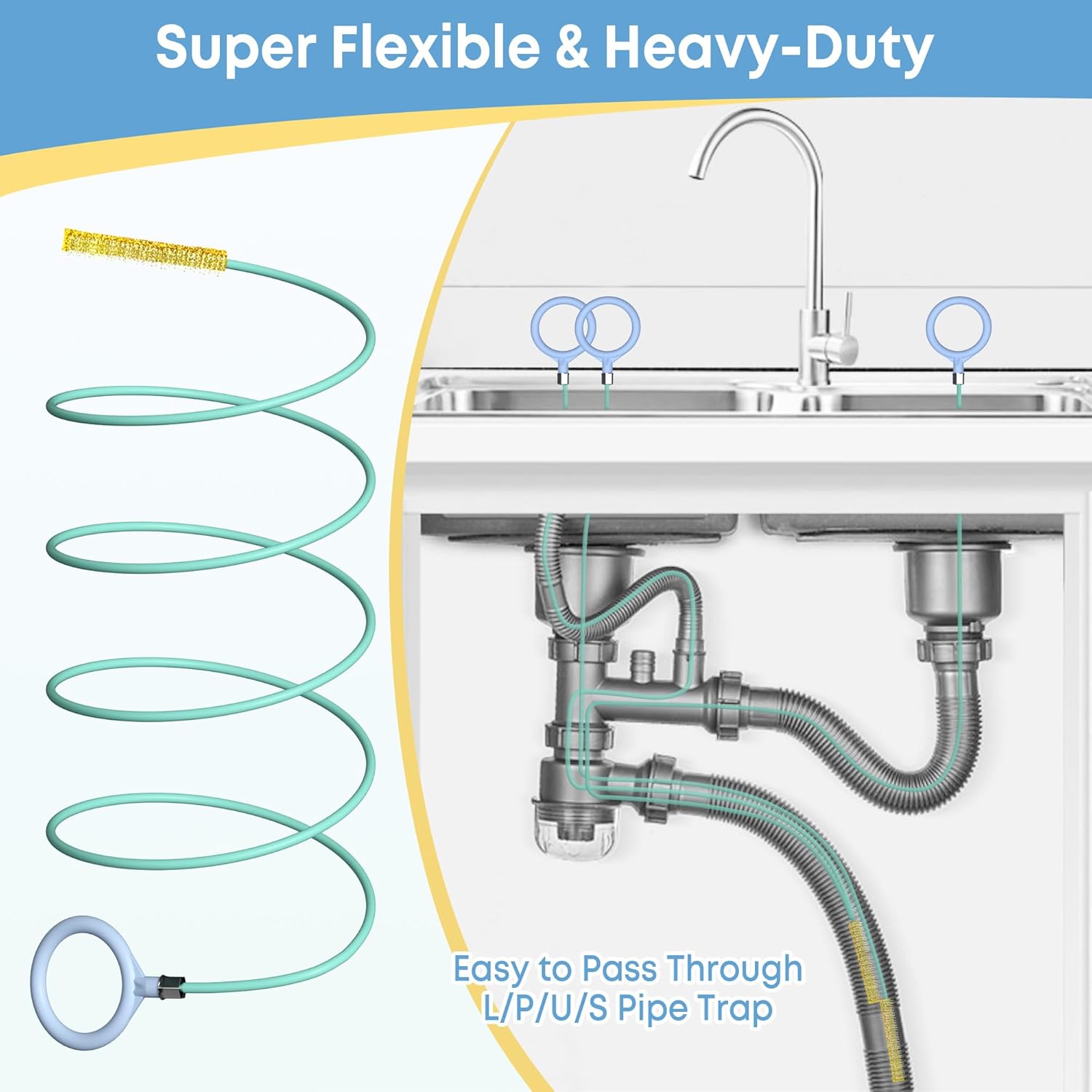 Kellys Collection 3-Piece Drain Snake Set 50 inch Extra Long Metal Snake with nylon coating