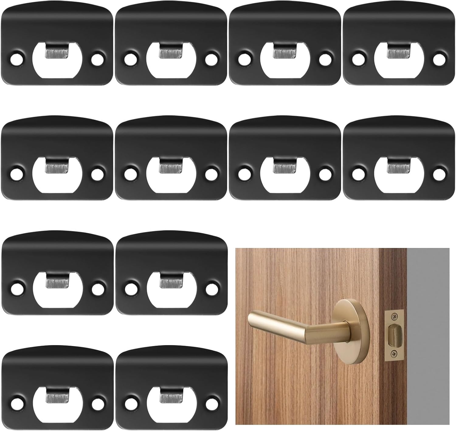 12 Pcs stainless steel door strike plates black full lip round corner strike plates for door reinforcement
