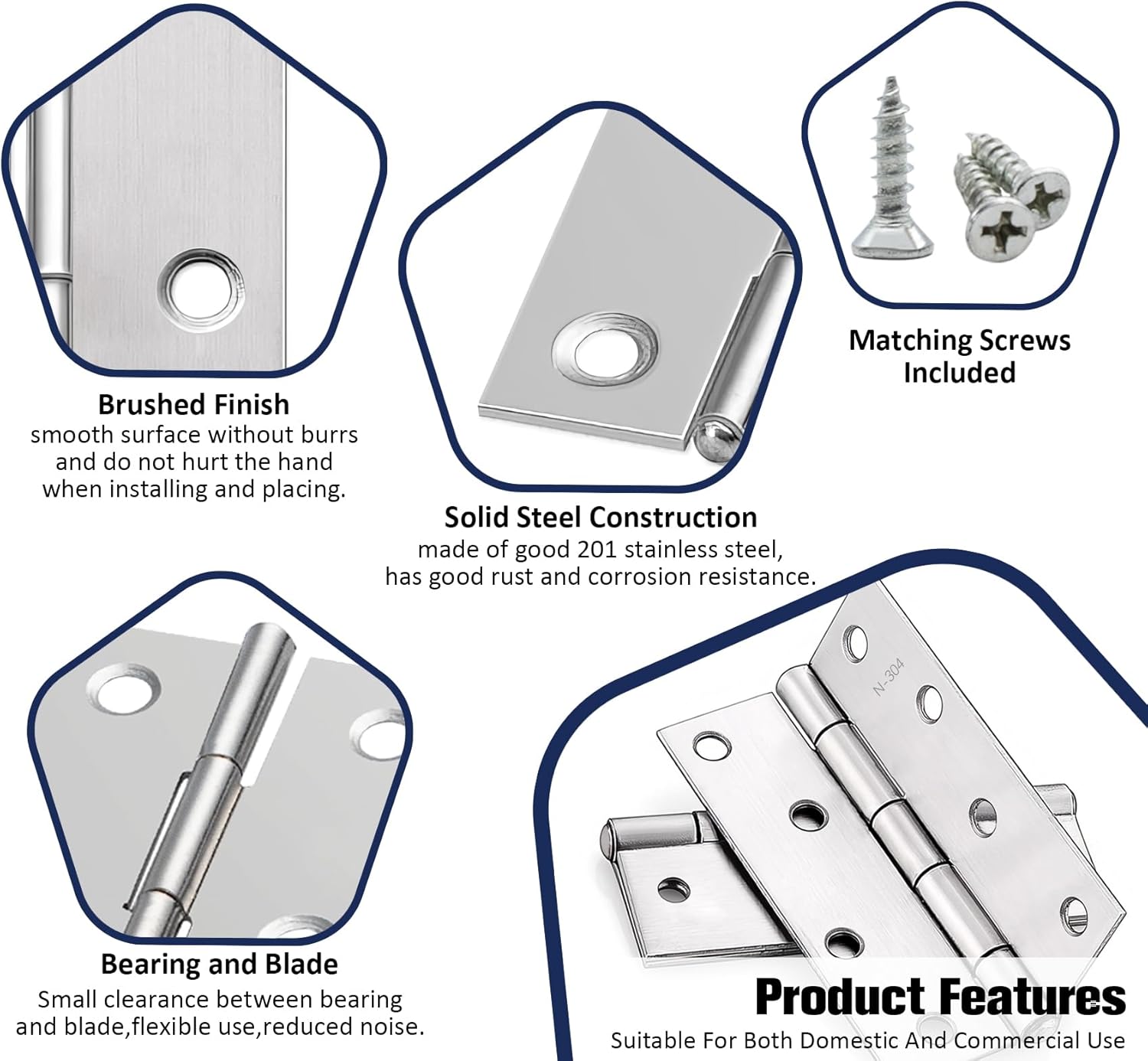 Anstore 4-Piece Stainless Steel Door Hinges for Wood 4-Inch Thickened Bifold Door Hardware