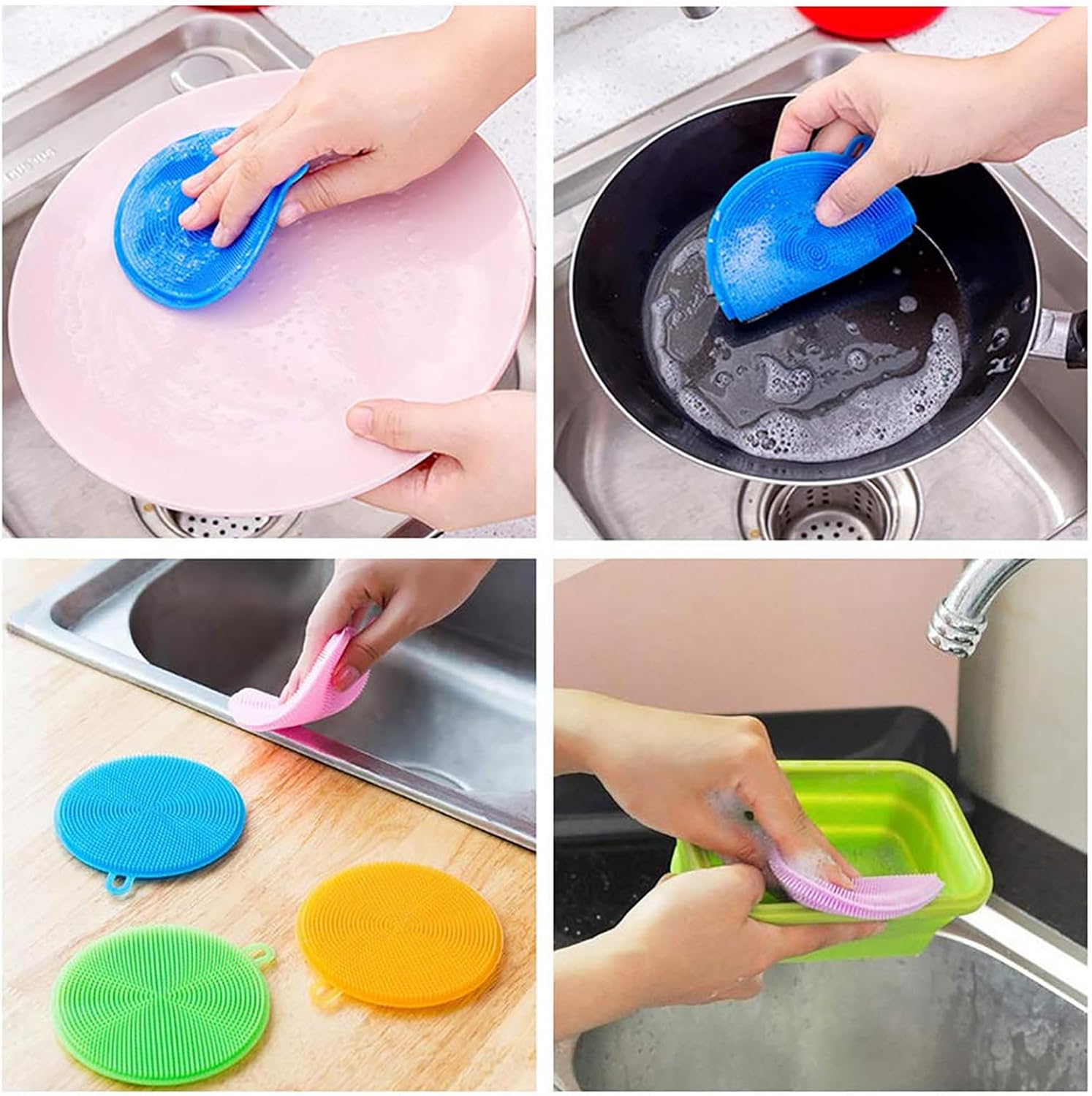 Premium Silicone Dish Scrubbers 7-Pack BPA-Free Kitchen Cleaning Tools for Dishes Vegetables and More