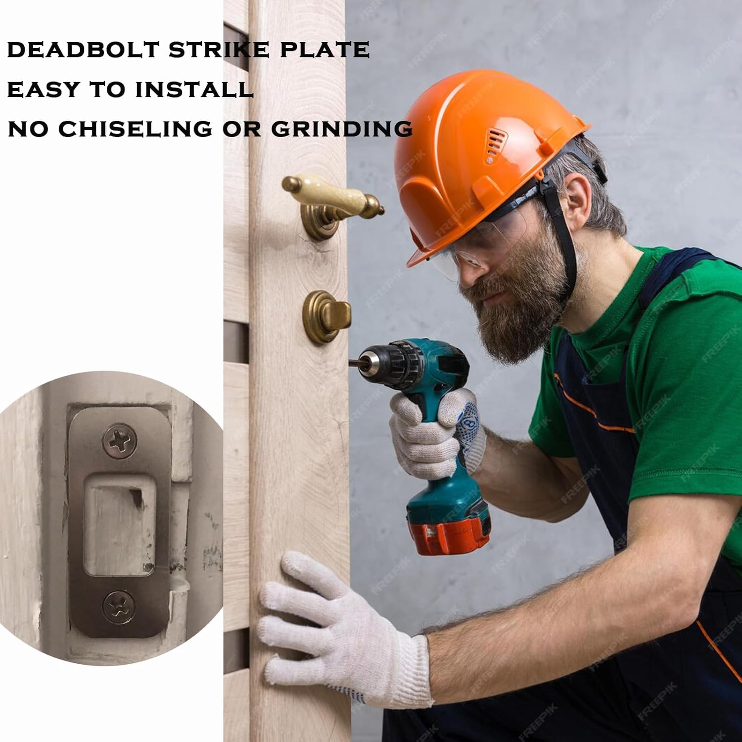 4-pieces Stainless Steel Round Corner Deadbolt Strike Plate Set - Secure Home Business Door Protection