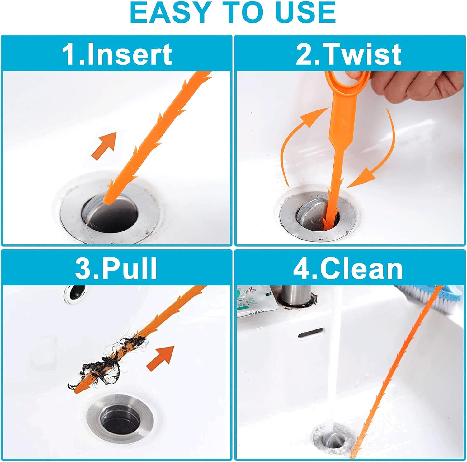 AUSSUA 25-Inch Hair Drain Clog Remover Tool Set 6-Piece for Kitchen Bathroom Drain Cleaning