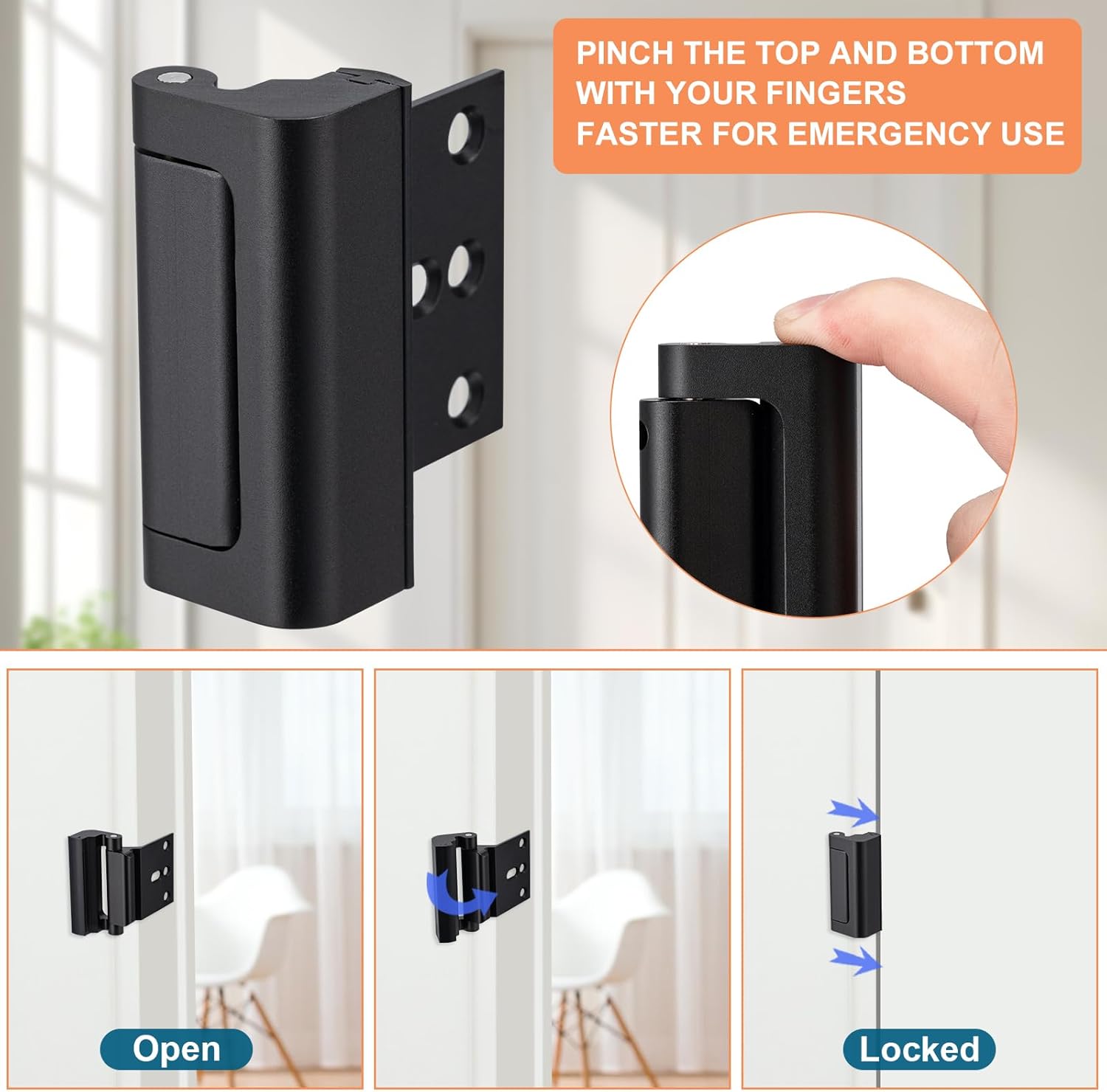 Husfunov 2-Piece Home Security Door Lock with 800 lbs Force Resistance for Inward Swing Doors