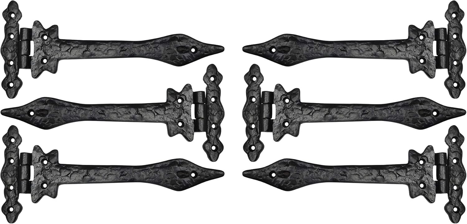 AKATVA 6-Piece Cast Iron Gate Hinges Set - Heavy Duty Outdoor Door Hinges with Matte Black Finish