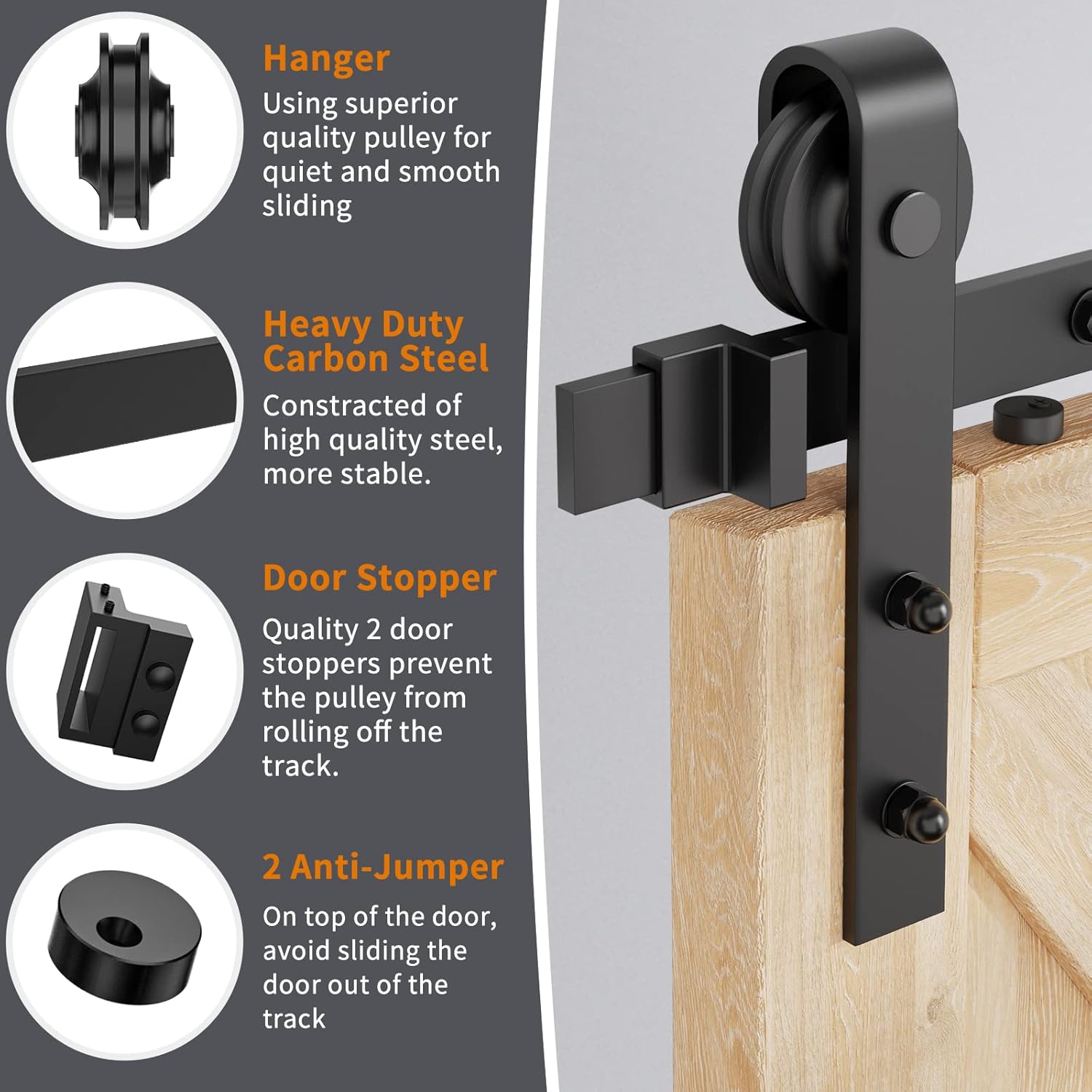 Durable 6ft Barn Door Kit Smooth Sliding System with 350 lbs Load Capacity