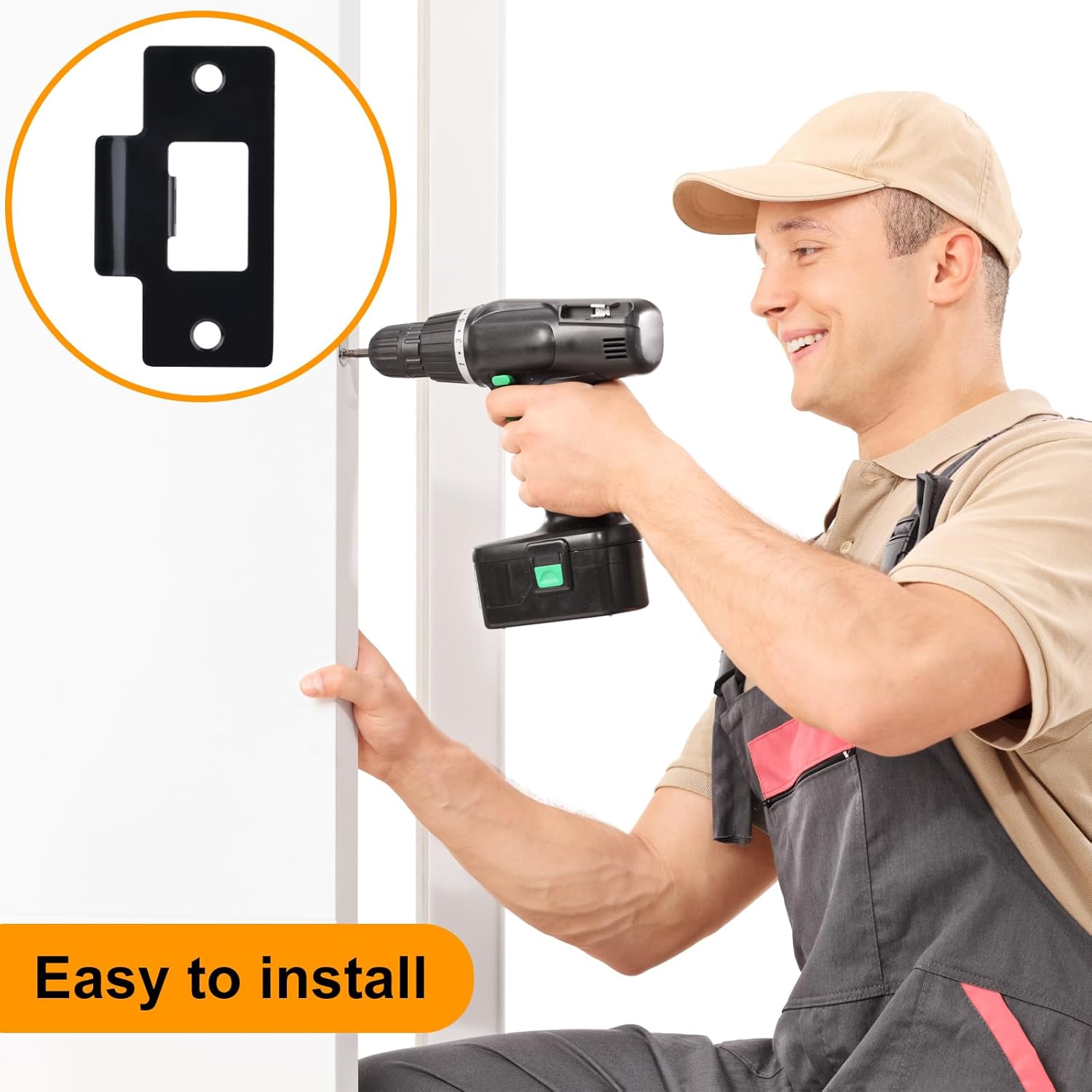 10PCS Universal Door Strike Plate with Screw Stainless Steel Deadbolt Covers Door Reinforcement Kit Black