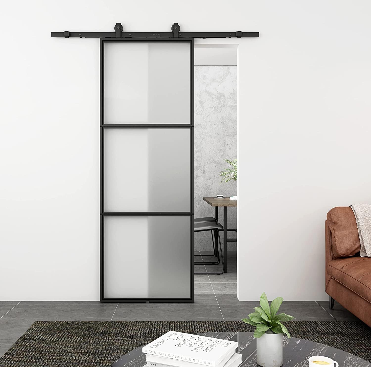 Barnsmith 30in x 84in Black Tempered Frosted Glass Sliding Door with Soft Close Easy to Install