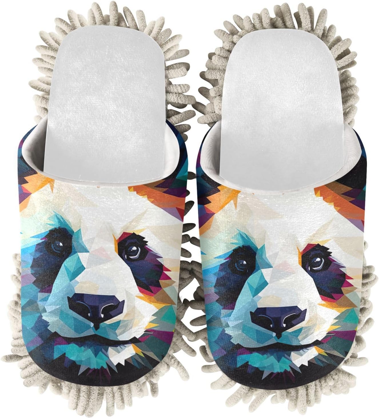 RunningBear White Colorful Funny Panda Big Cat Mop Slippers Mop Floor