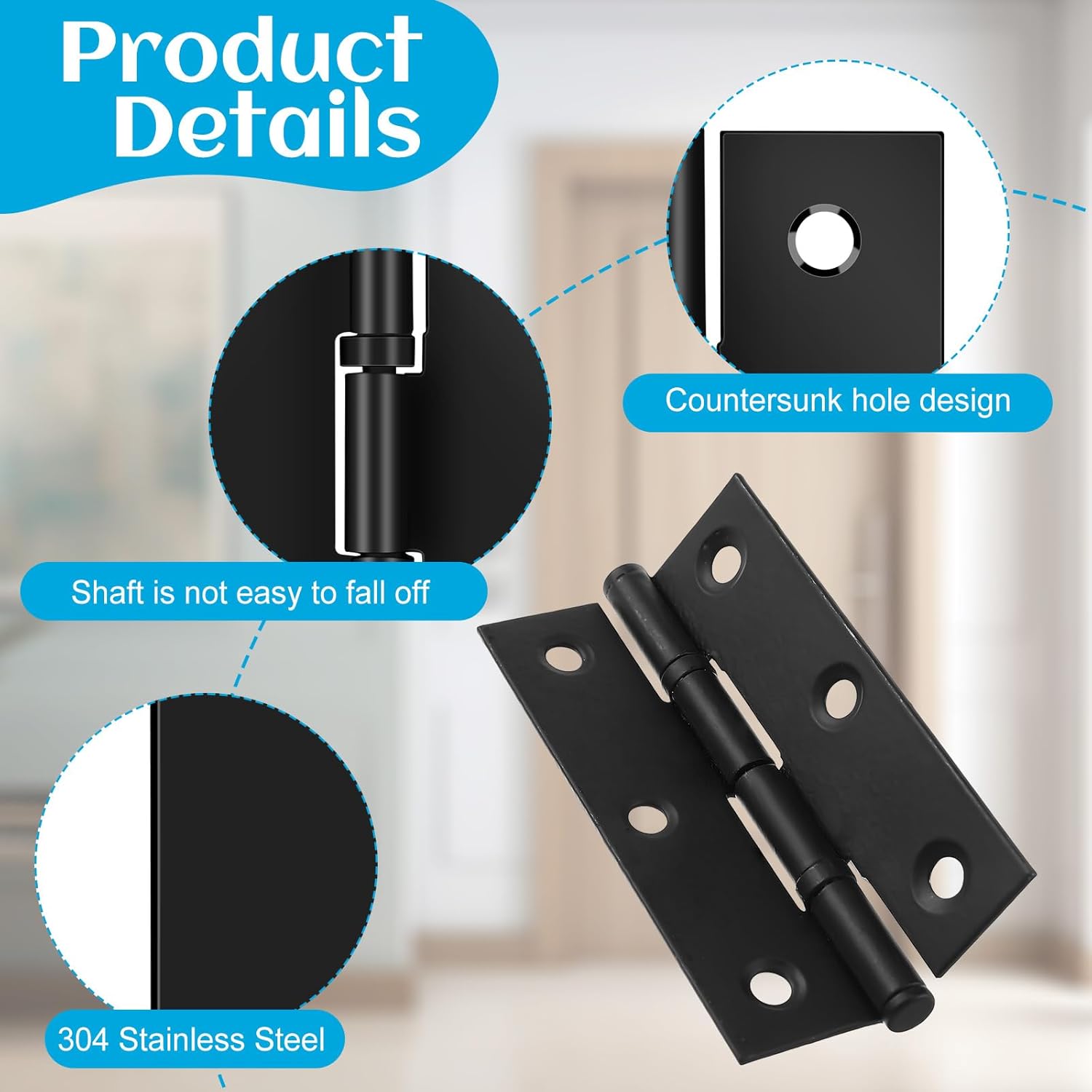 4-Pack Black Door Hinges Stainless Steel Folding Door Hinges Black Matte