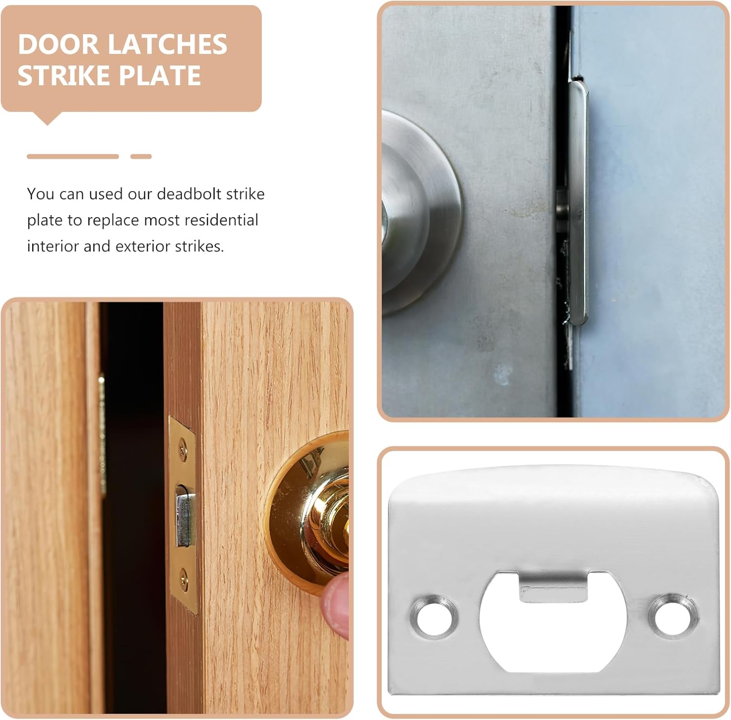 Veemoon 12-Piece Stainless Steel Door Strike Plate Kit Exterior Door Reinforcement for Home Security