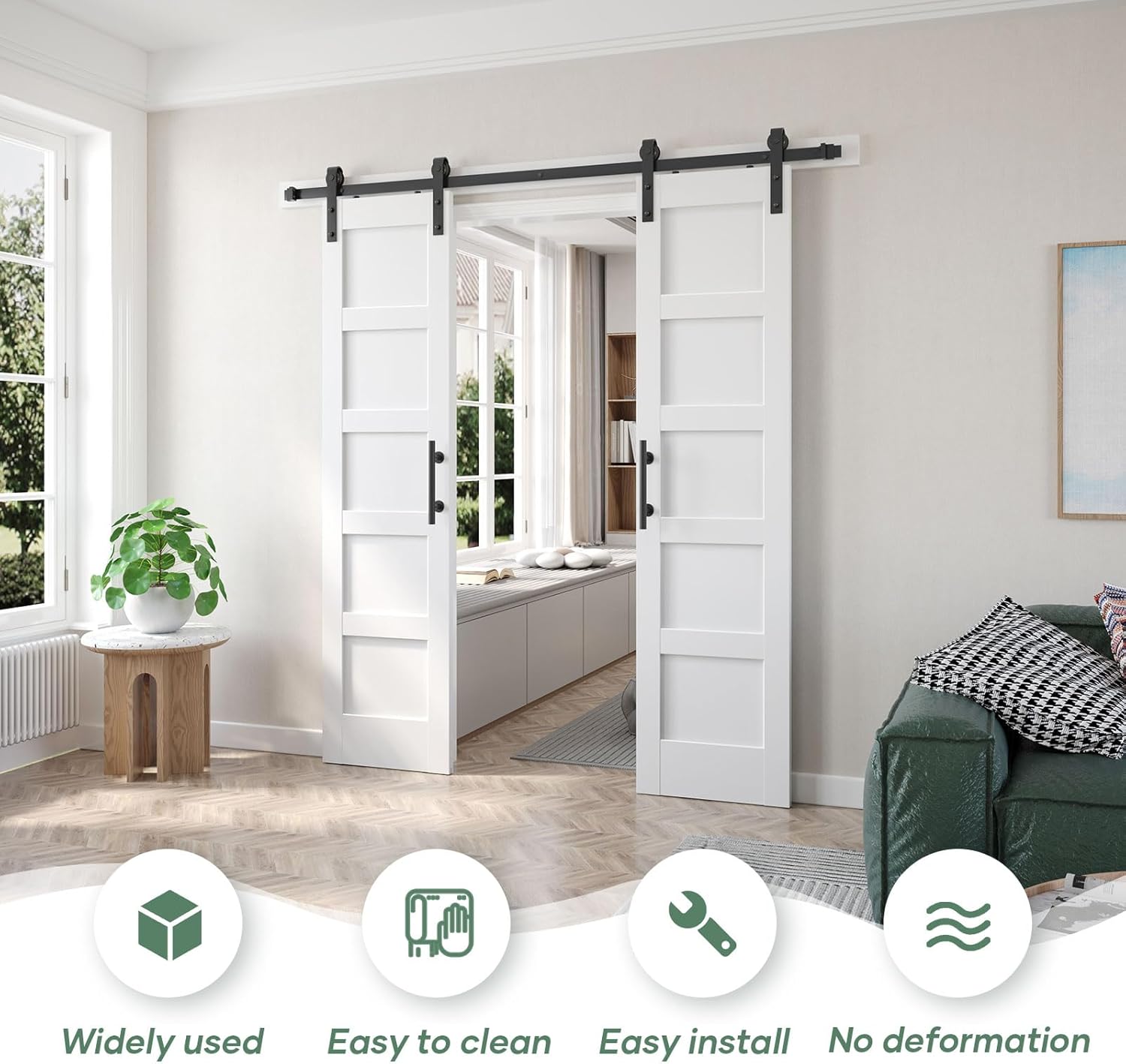 FREDBECK Double 21inx84in White Barn Door and 7FT Sliding Barn Door Hardware Kit