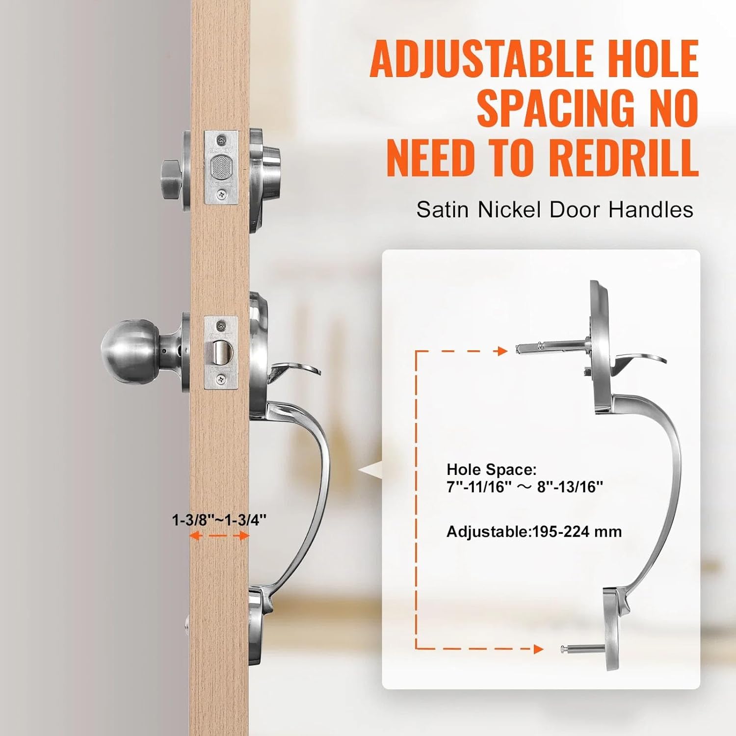 Adjustable Front Door Lock Set with SATIN Nickel Finish for EasyInstallation