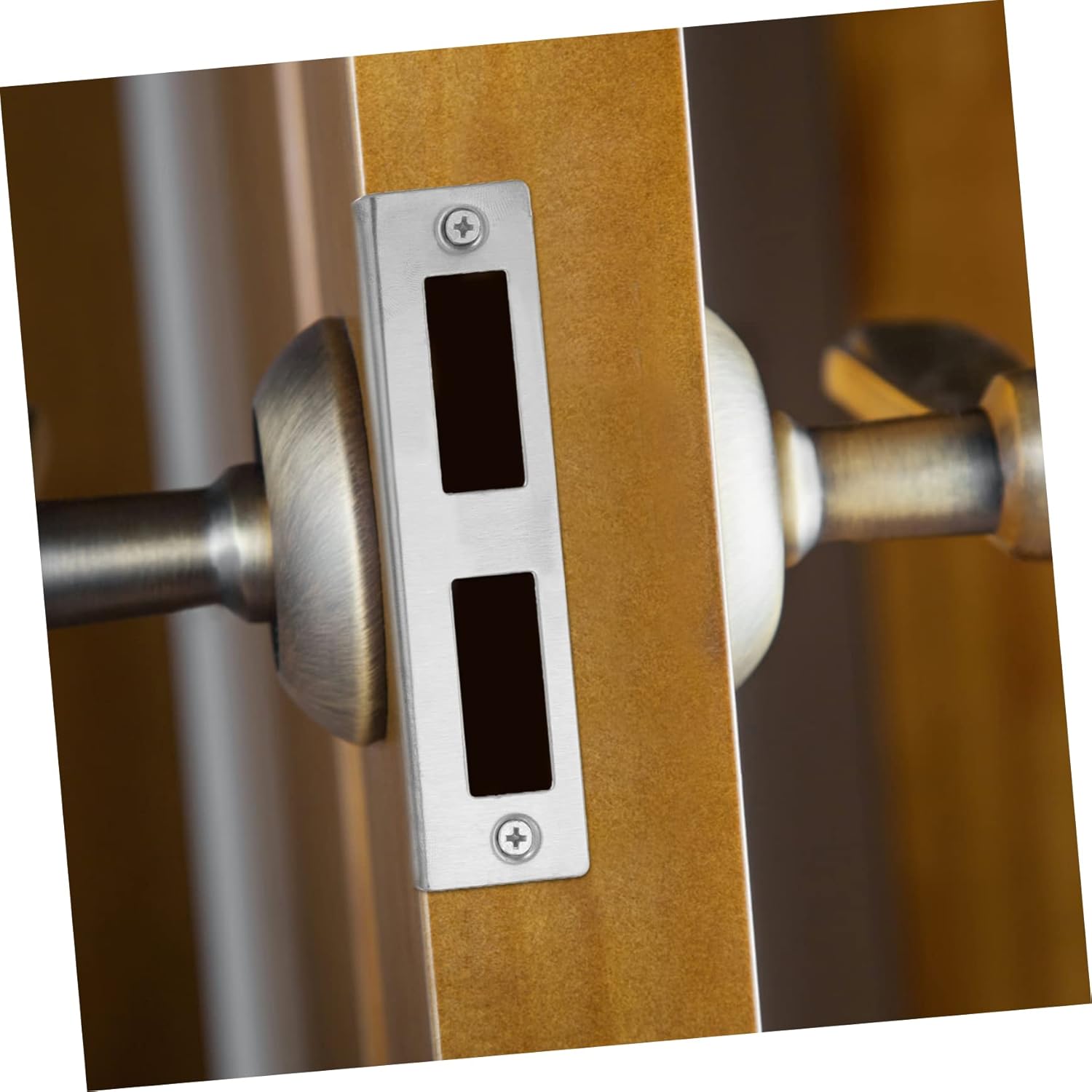 4 Set Stainless Steel Door Strike Plate Kit with Easy InstallFillable Deadbolt Plate for Home Commercial Use