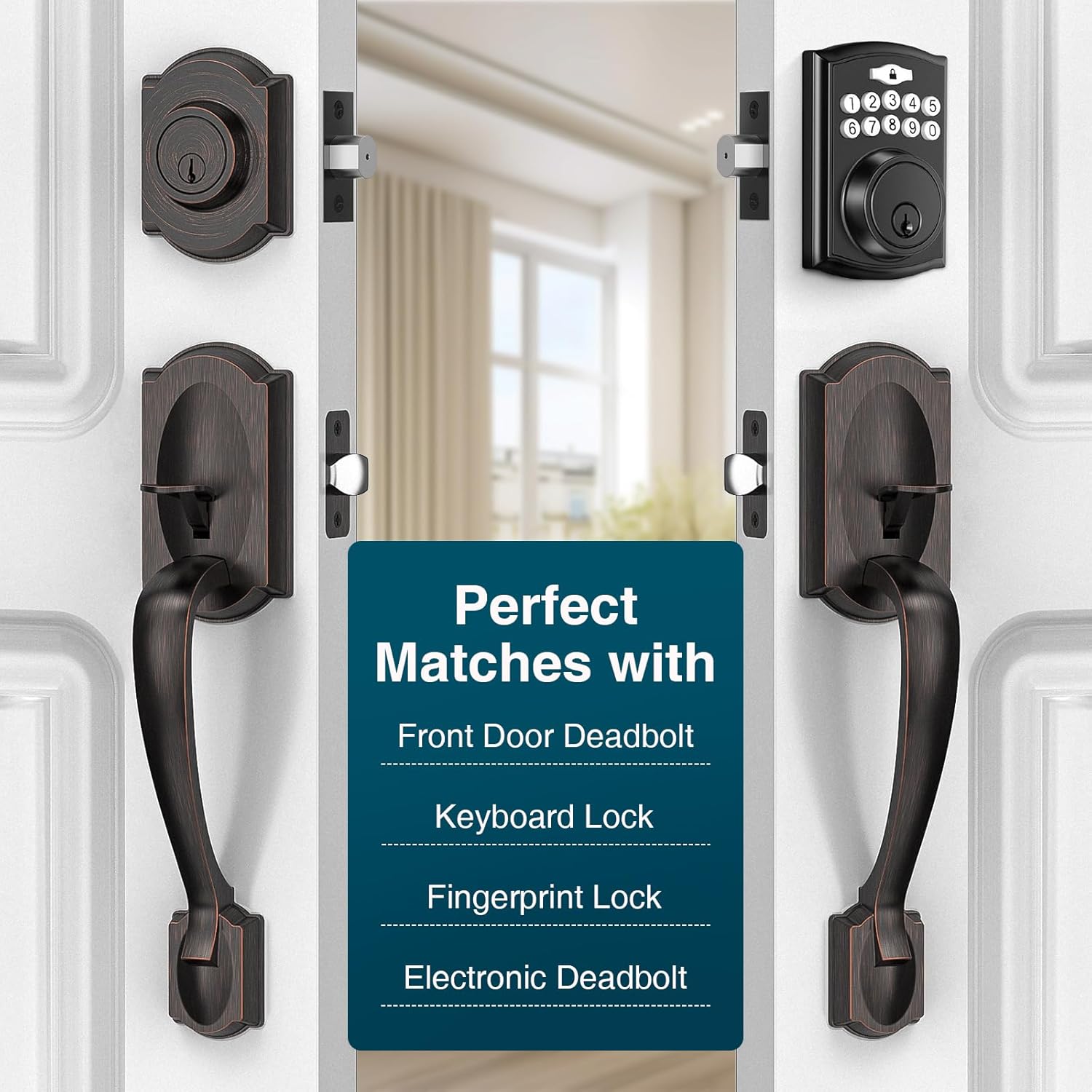 CalzibenoFront Door Handle Set Oil Rubbed Bronze Front Door Handle Set Easy Install Durable Stylish Door Handles