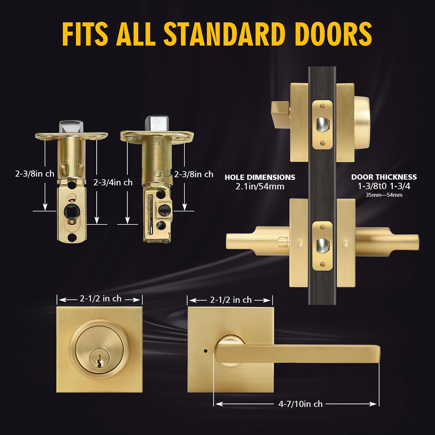 Cielsa DawnGold Heavy Duty Privacy Lever Door Handle and Single Cylinder Deadbolt Lock Set Easy Install 1-Year Warranty
