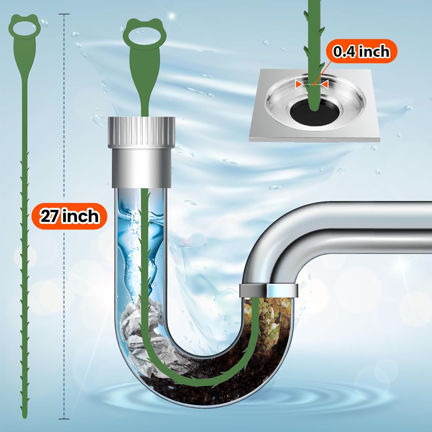 Reliahom 6-Pack 27-inch Drain Snake Sink Hair Catcher Kitchen Bathroom Drain Cleaner
