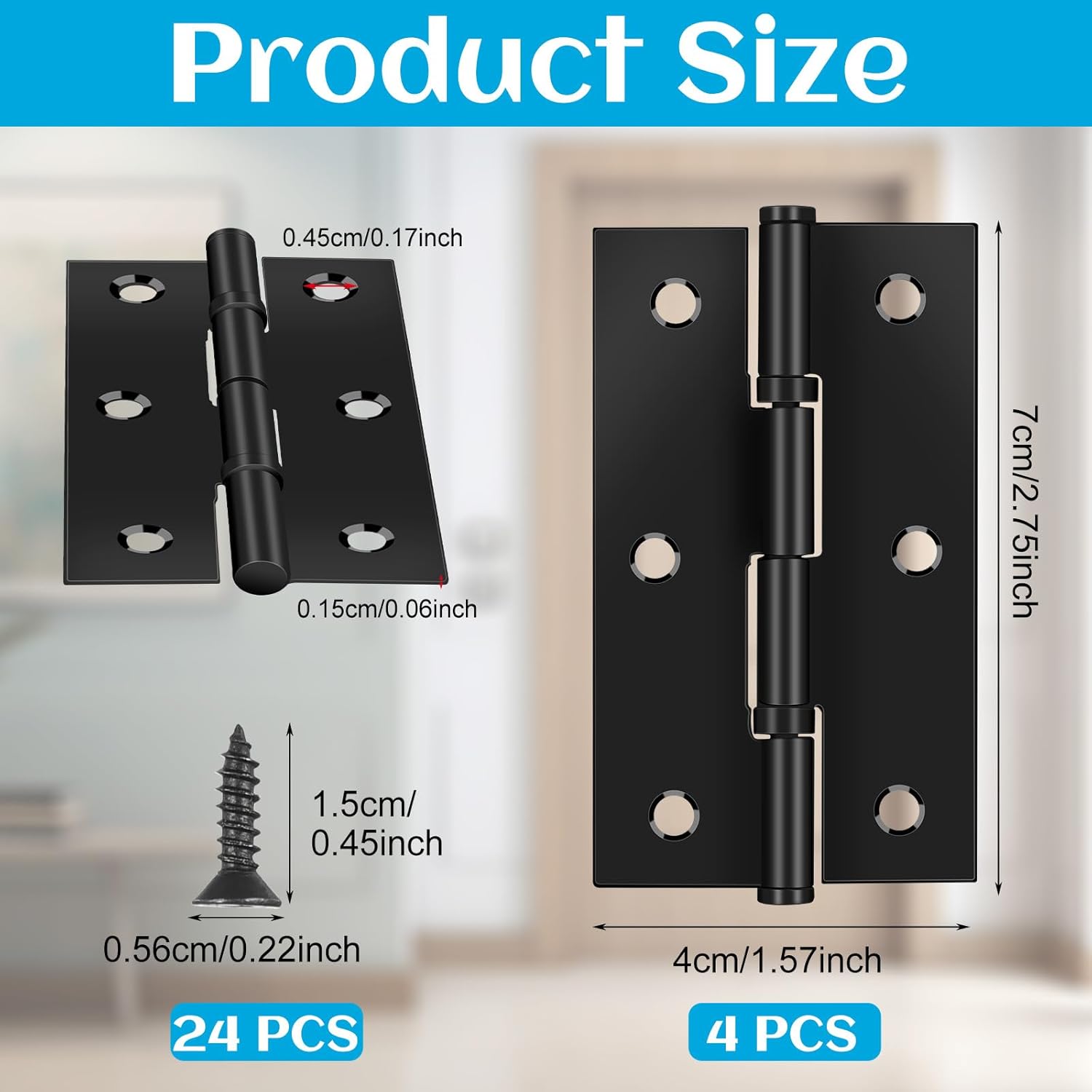 4-Pack Black Door Hinges Stainless Steel Folding Door Hinges Black Matte