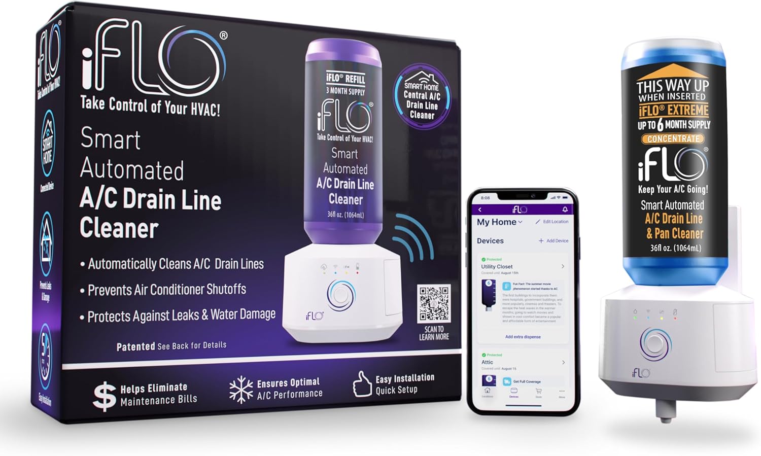 Smart AC Drain Cleaner 36oz 6-Month Supply Easy App-Controlled Maintenance for HVAC Systems