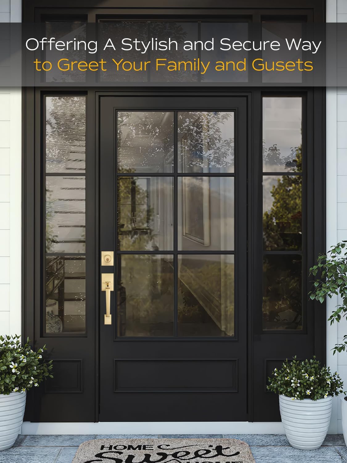 EHOMEWARE Gold Front Door Handle Set - Brass Heavy Duty Single Cylinder Deadbolt Combo