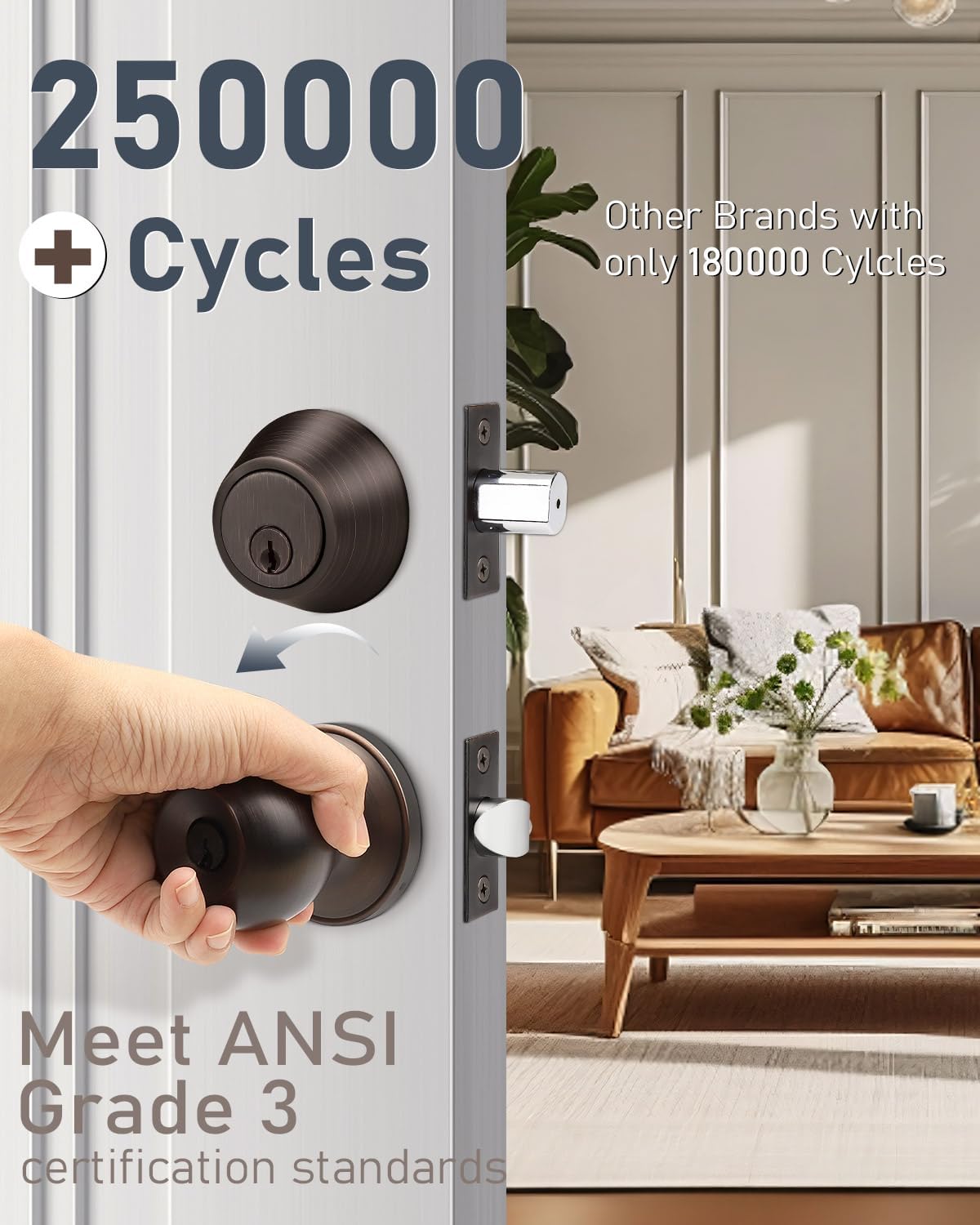 Brotima Entry Door Lockset 3-Piece Oil Rubbed Bronze Deadbolt Set With Keyed Knobs