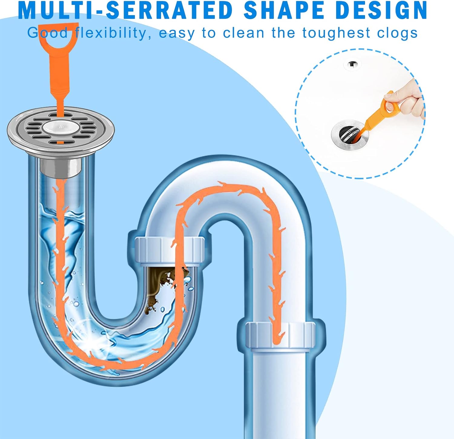 6 Pack Hair Drain Clog Cleaning Tool OneHere Drain Auger Hair Catcher Tools for Kitchen Sink Bathroom Tub Toilet