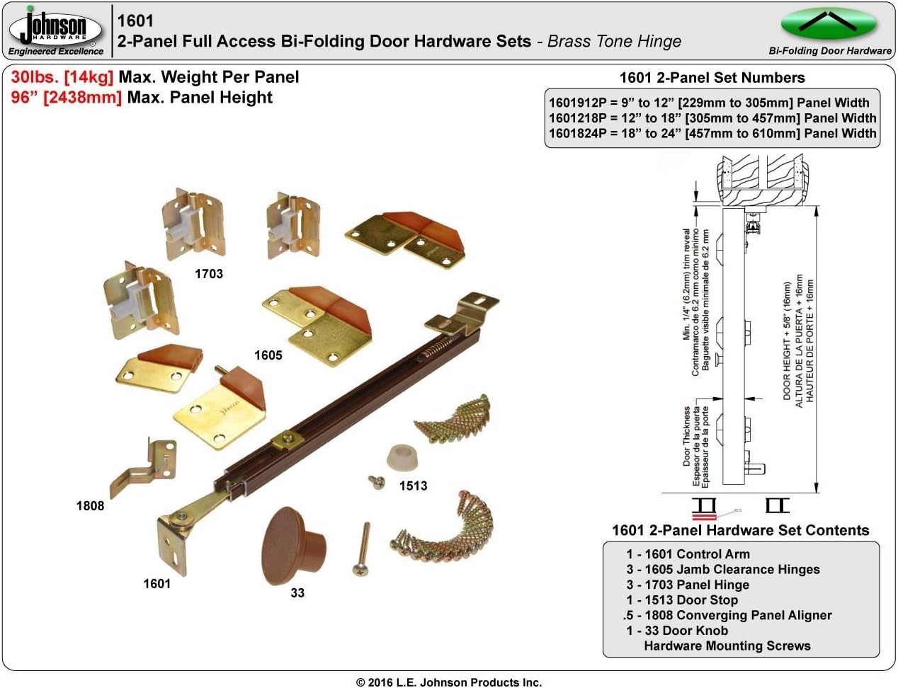Johnson Hardware Folding Door Hardware Set for Doors - Full-Access Hinges with Optional Heavy Duty Options