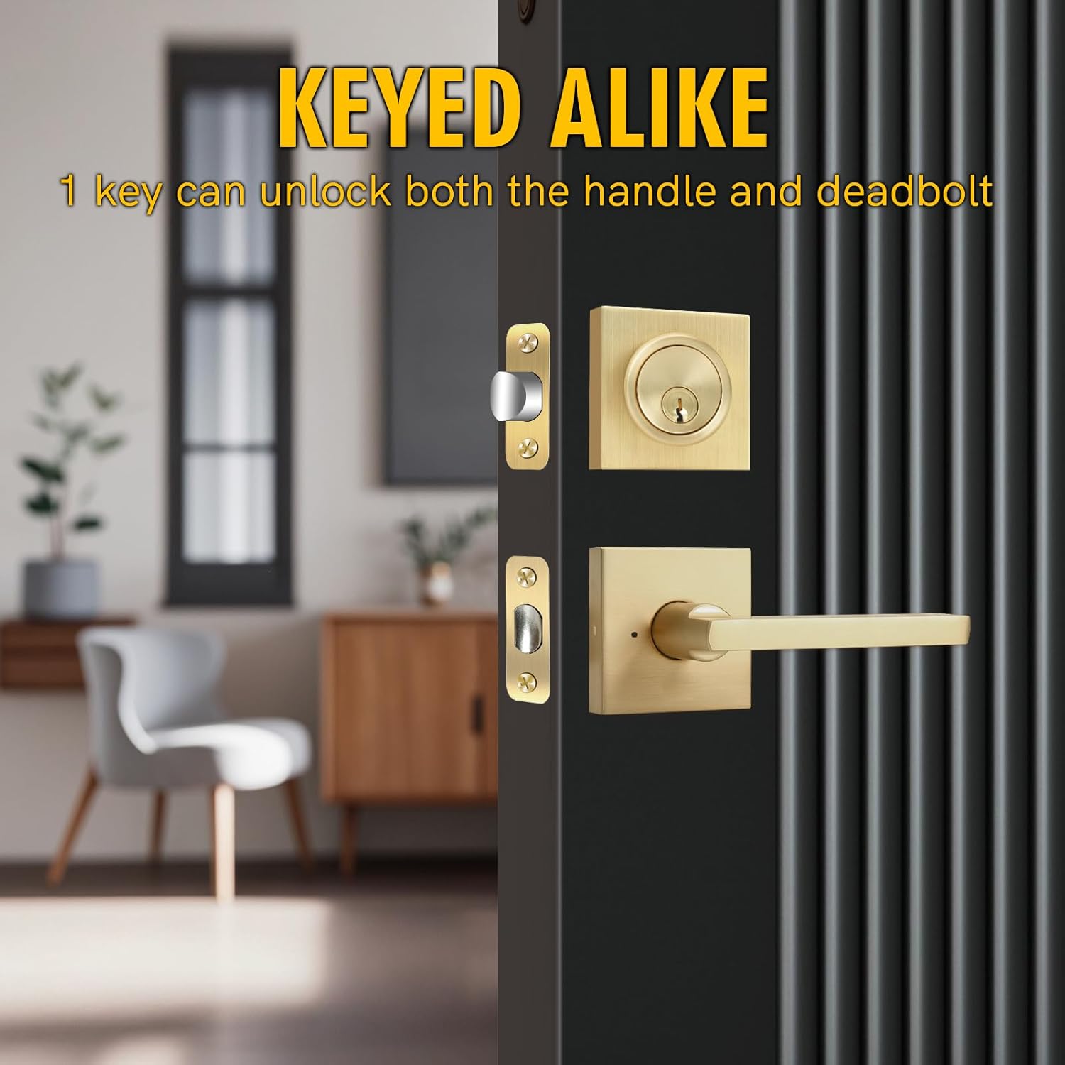 Cielsa DawnGold Heavy Duty Privacy Lever Door Handle and Single Cylinder Deadbolt Lock Set Easy Install 1-Year Warranty