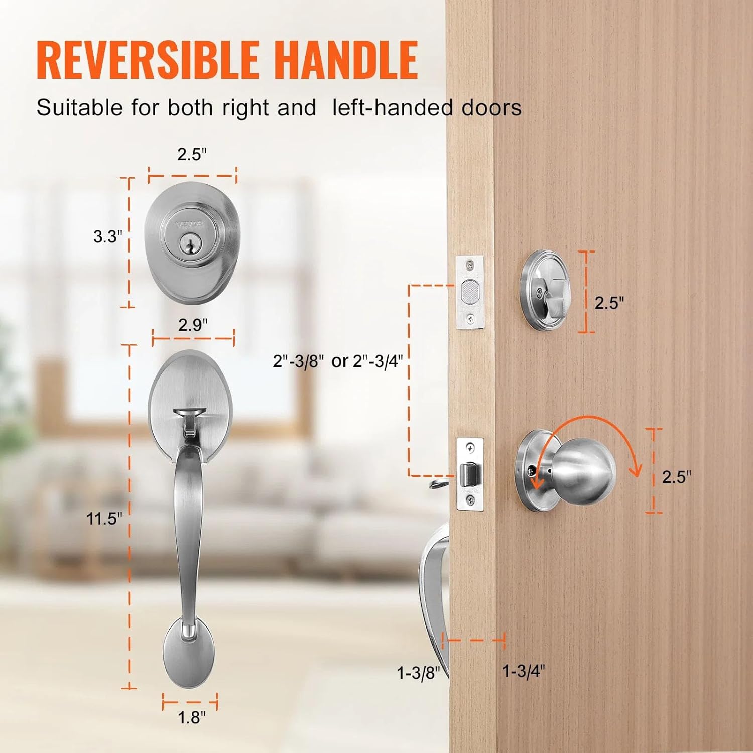 Adjustable Front Door Lock Set with SATIN Nickel Finish for EasyInstallation