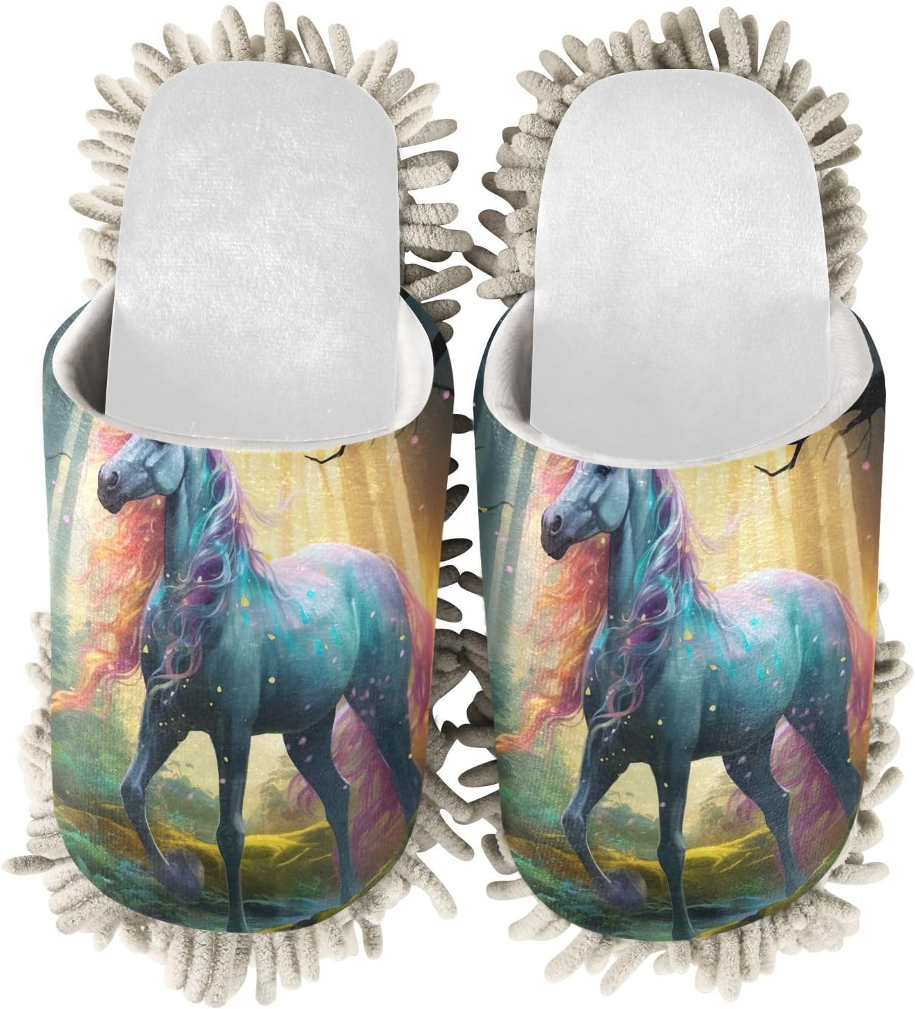 White Unicorn Watercolor Mop Slippers - Cozy Functional