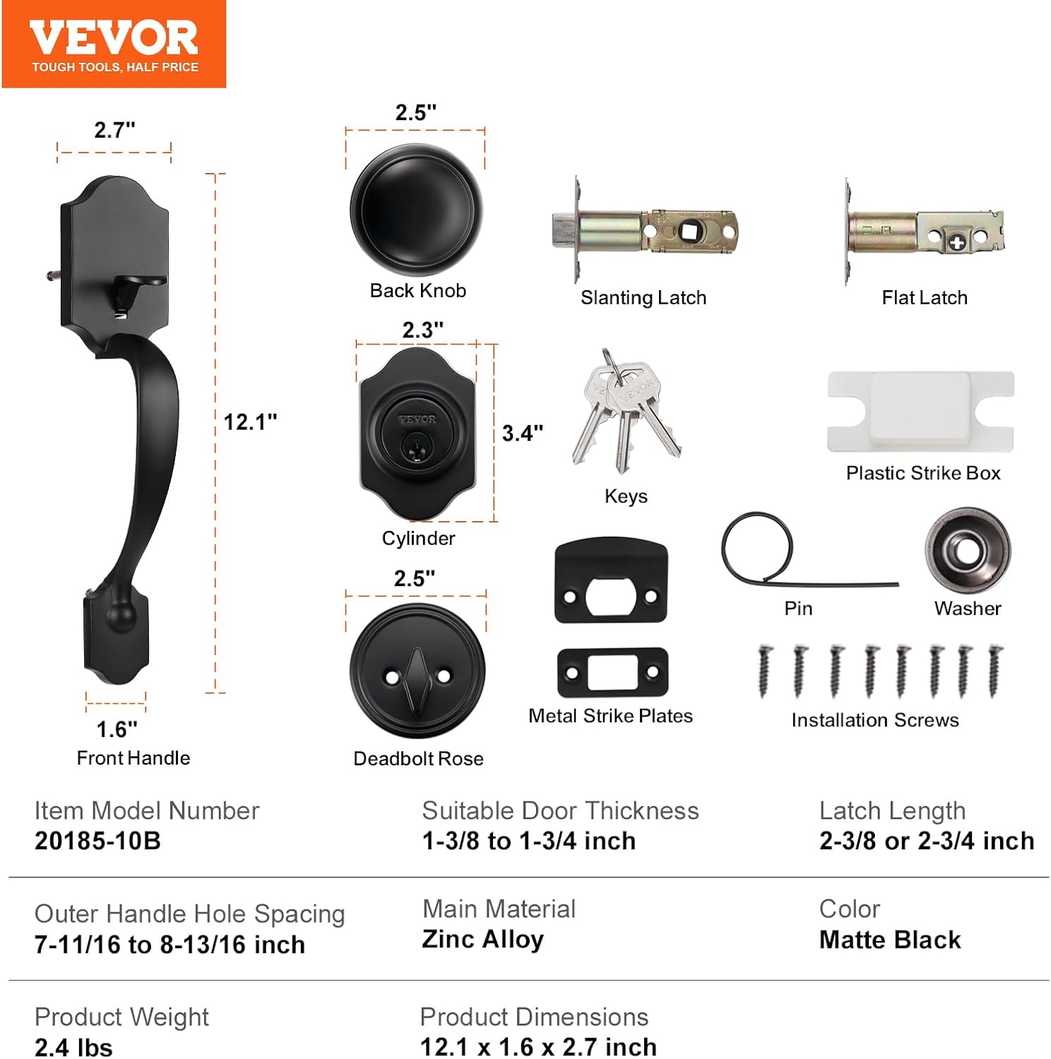 VEVOR Front Door Handle Set SATIN Nickel reversible adjustable hole spacing for Both LeftRight doors with Deadbolt