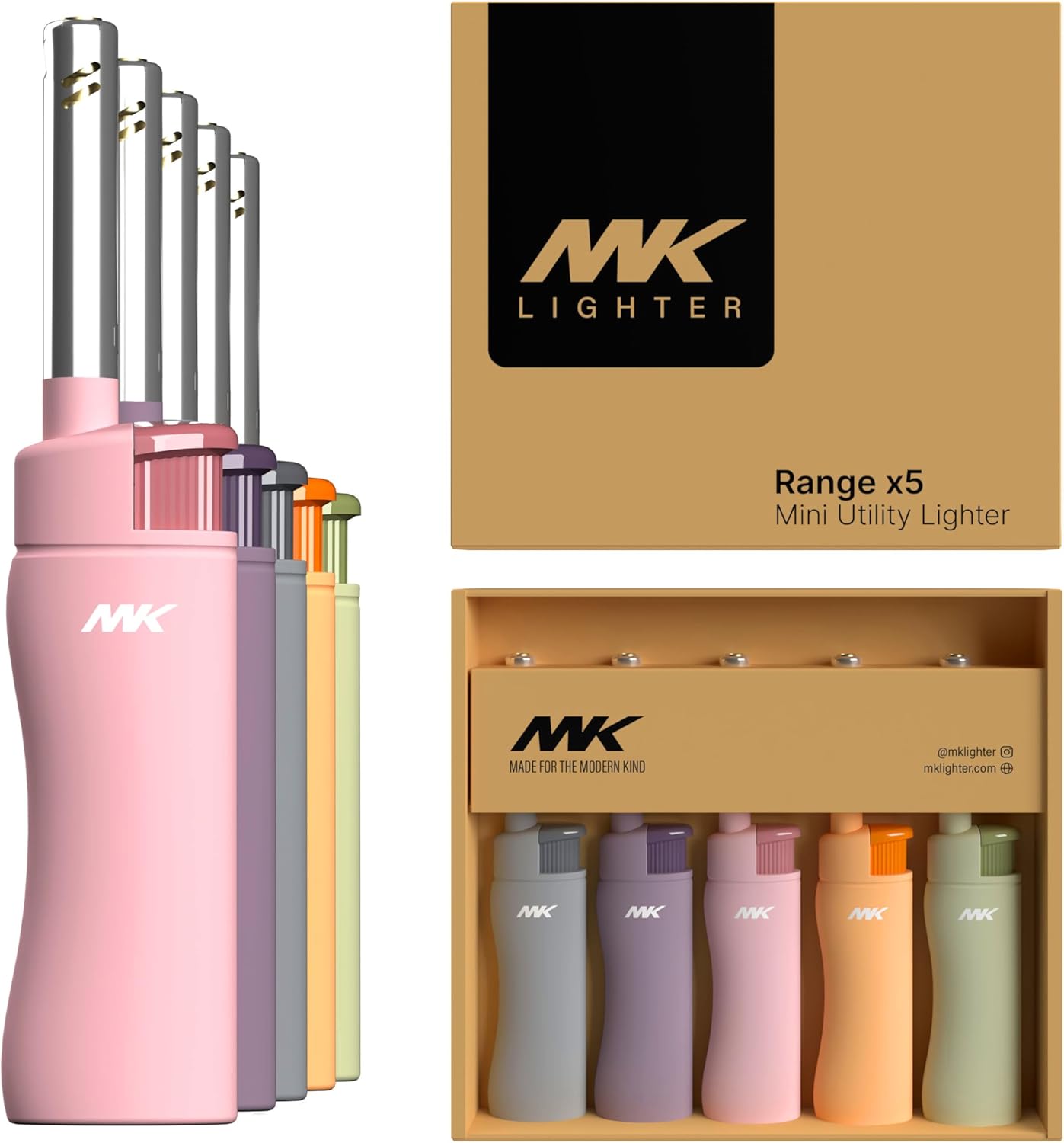 5-Piece Pastel-Color Candle Lighter Wind-Resistant Refillable for BBQ Camping
