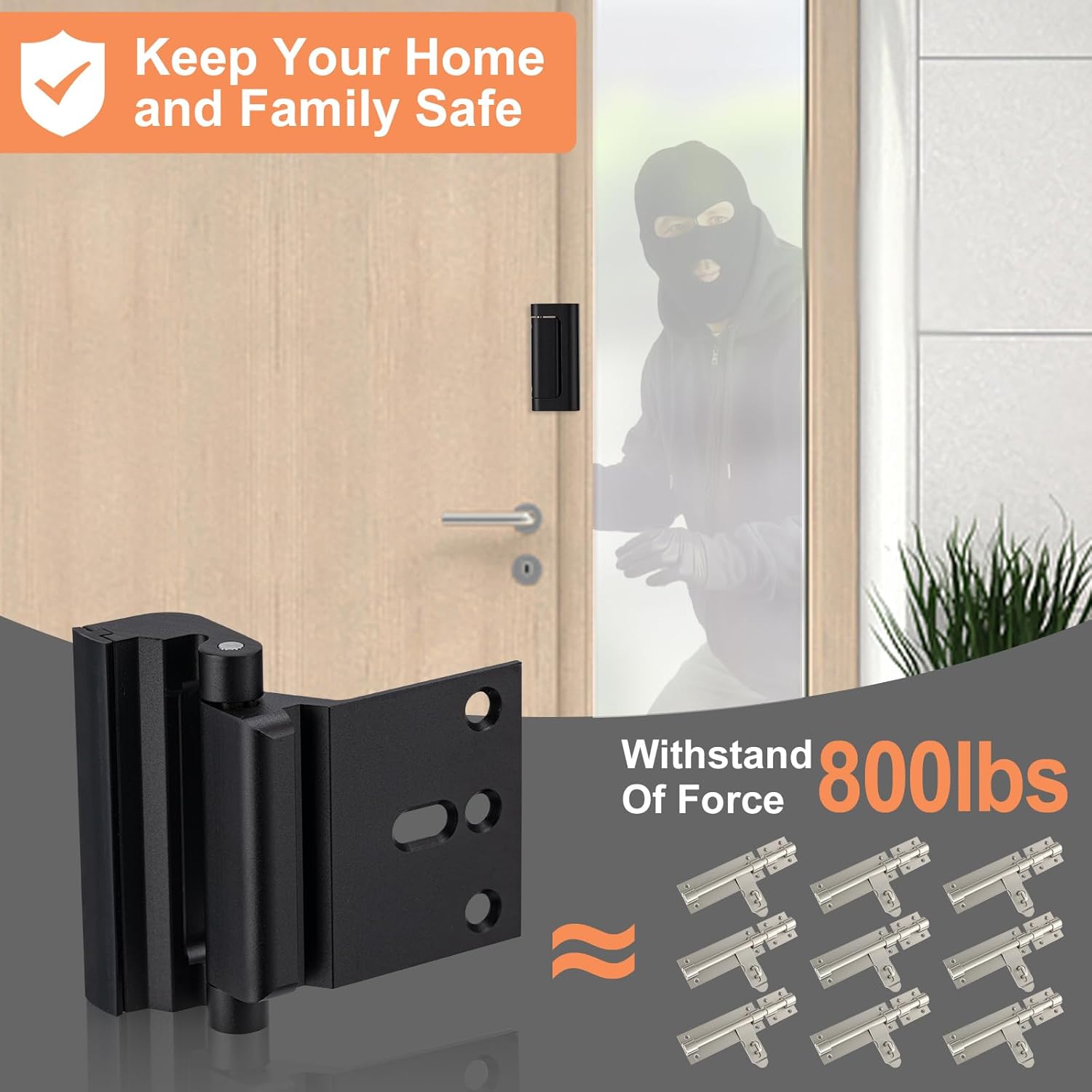 Husfunov 2-Piece Home Security Door Lock with 800 lbs Force Resistance for Inward Swing Doors