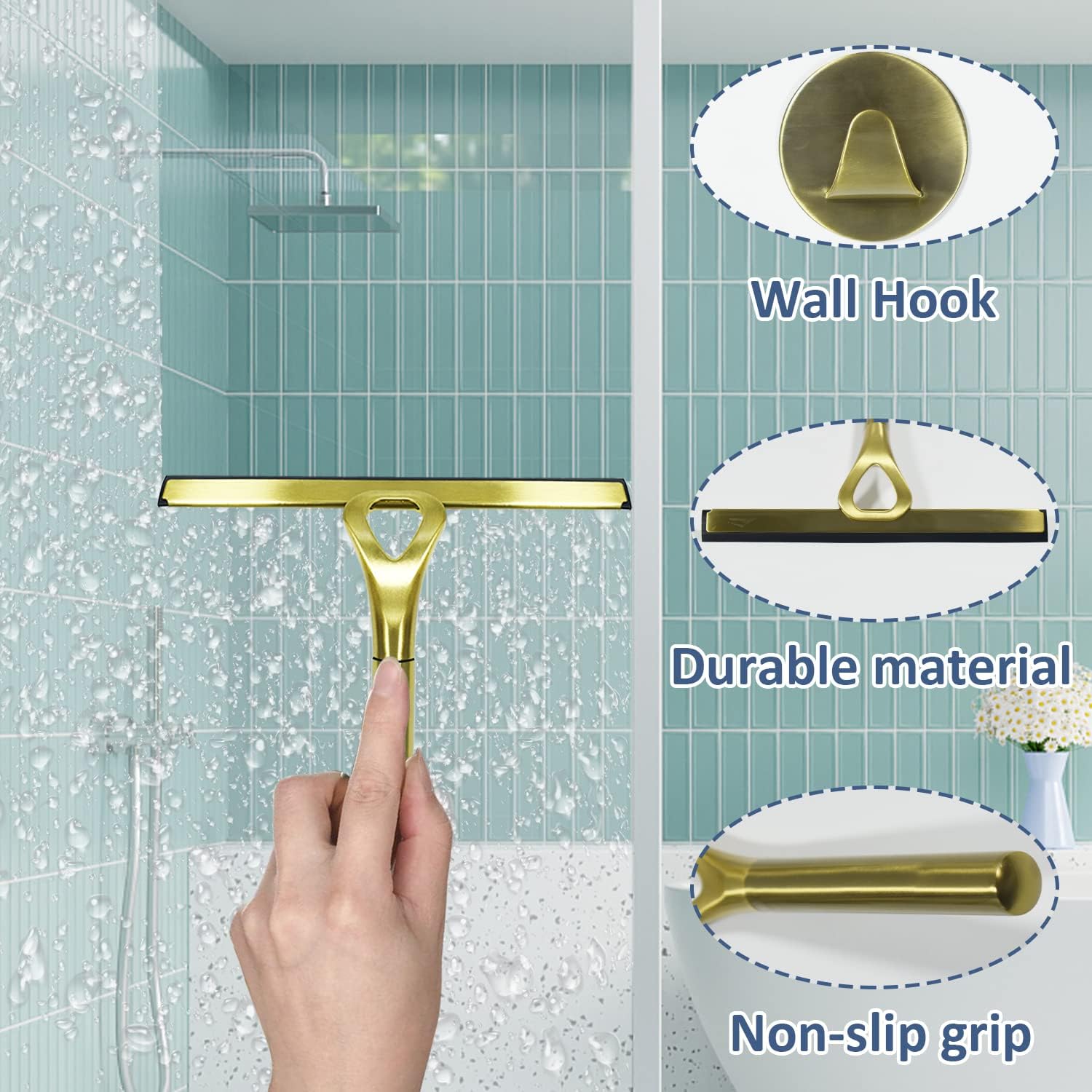 Safe Durable Stainless Steel Showers Squeegee with 3M Technology for Glass Mirror Tile