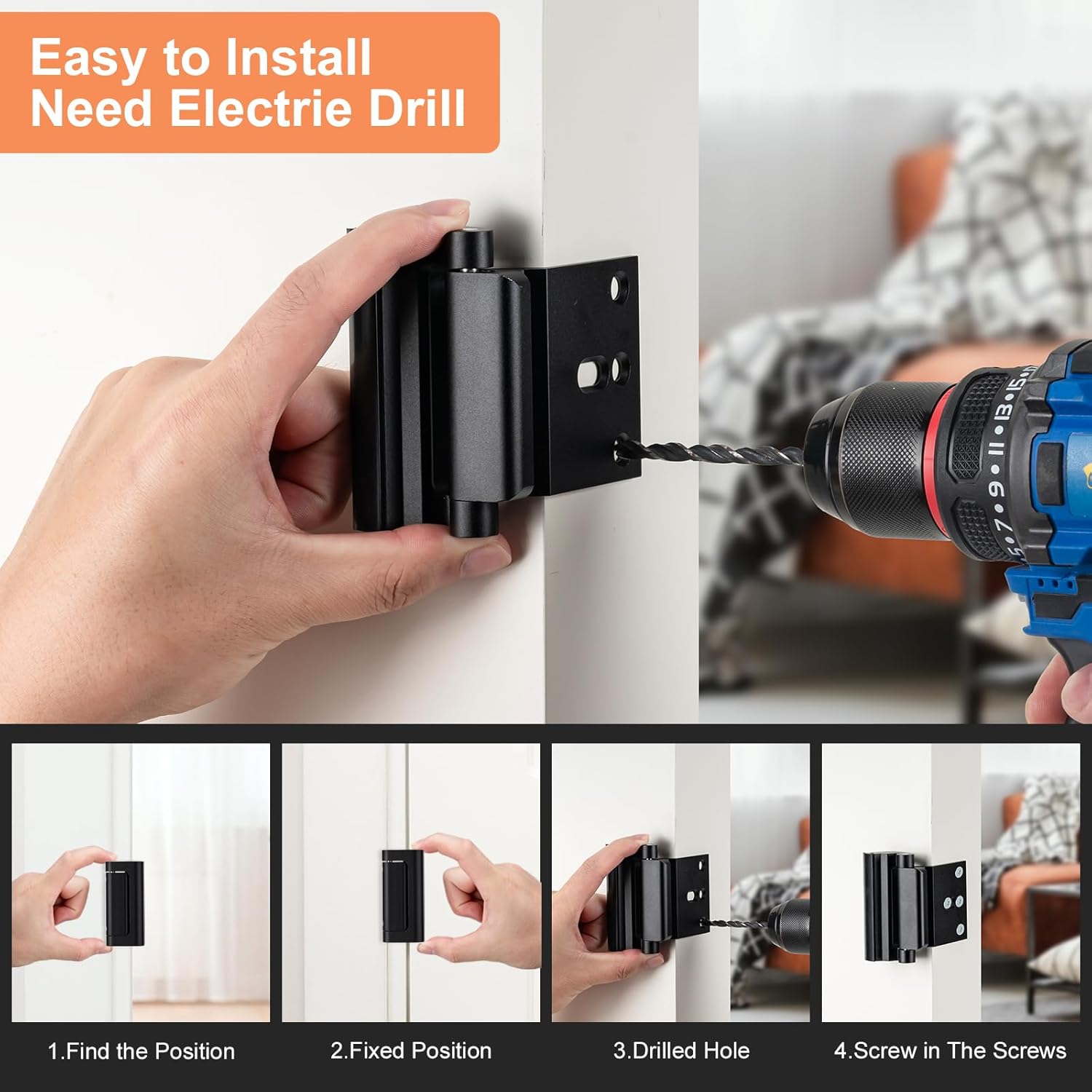 Husfunov 2-Piece Home Security Door Lock with 800 lbs Force Resistance for Inward Swing Doors