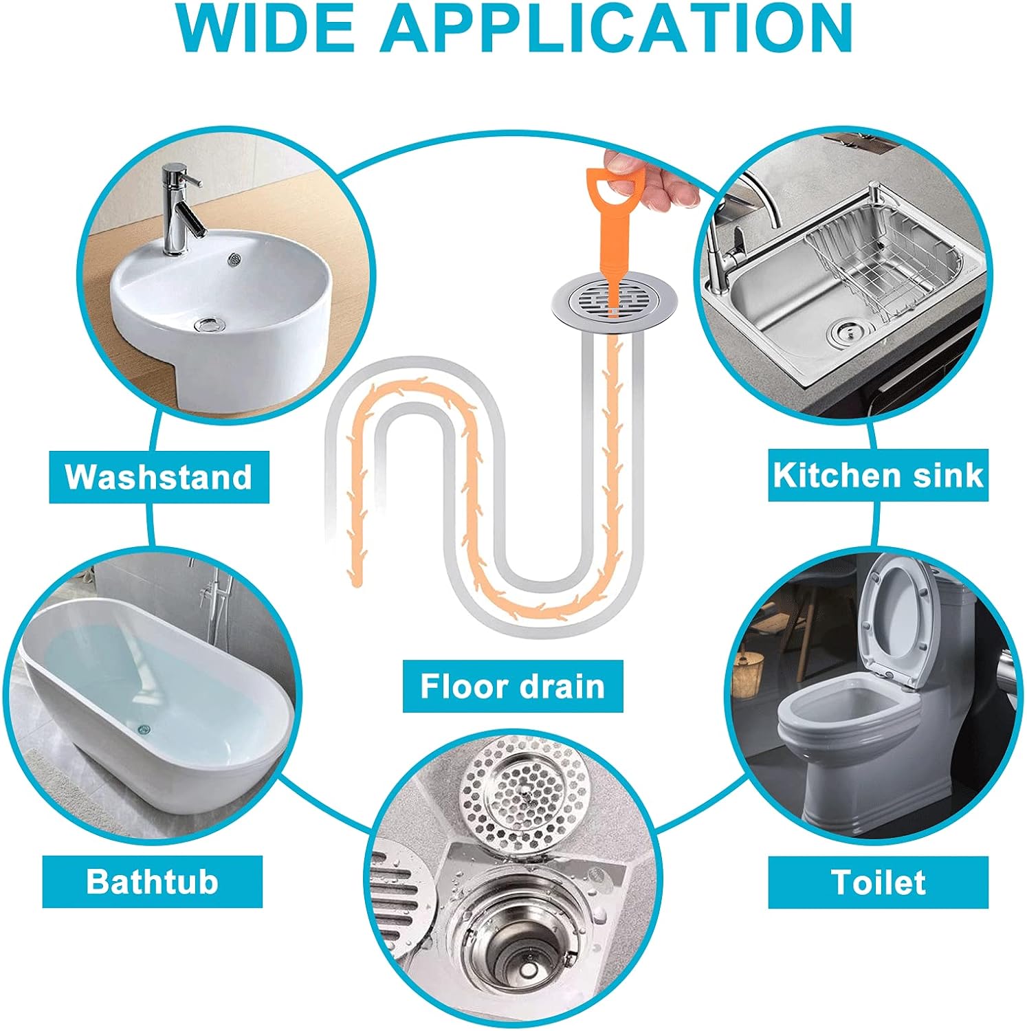 AUSSUA 25-Inch Hair Drain Clog Remover Tool Set 6-Piece for Kitchen Bathroom Drain Cleaning