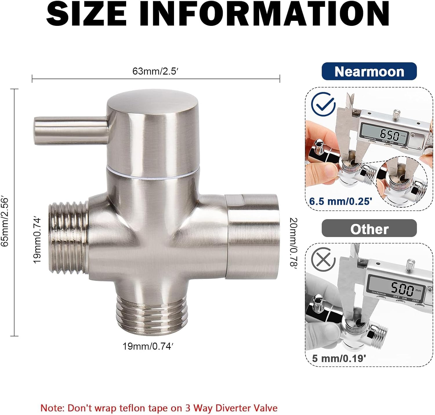 NearMoon Ultimate Solid Brass G12 Shower Arm with 3-Way T-Shape Diverter Valve
