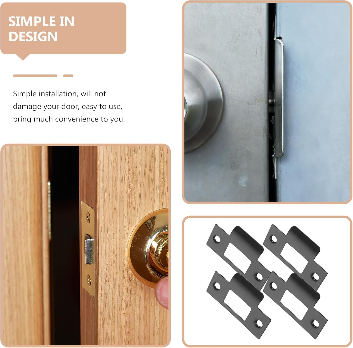 DOITOOL 4-Piece Black Door Strike Plate Stainless Steel Security for Doors