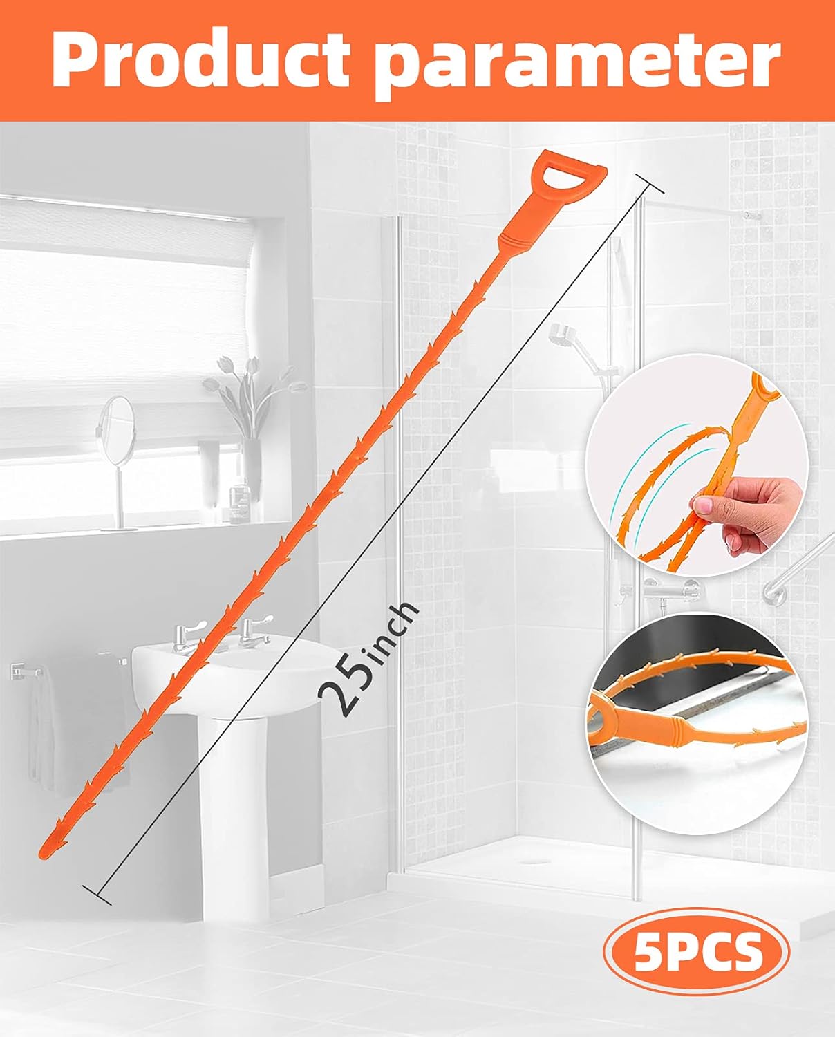 5 Pack 25-inch Drain Clog Remover Tool Kitchen Sink Bathroom Drain Cleaning Set