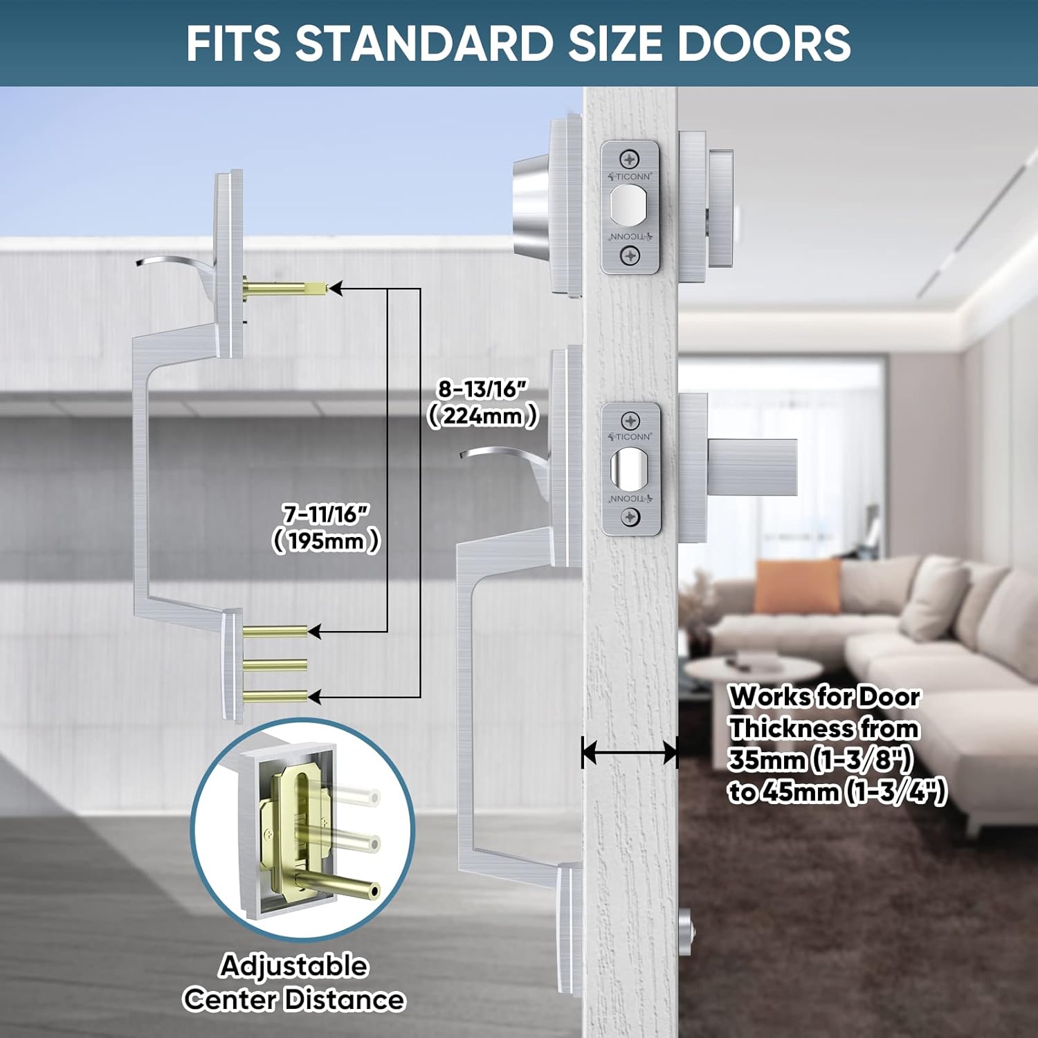 Ticonn Front Door Door Handle Set - Heavy Duty Door Lever and Single Cylinder Deadbolt Combo
