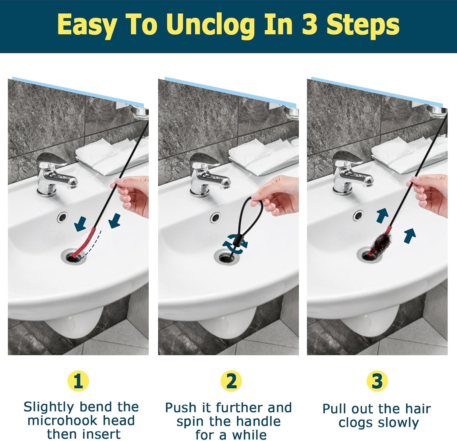 DrainSoon 30-Inch Metal Drain Snake Hair Clog Remover Anti-Break Tool with nylon Coating Safe for Pipes 5-Pack