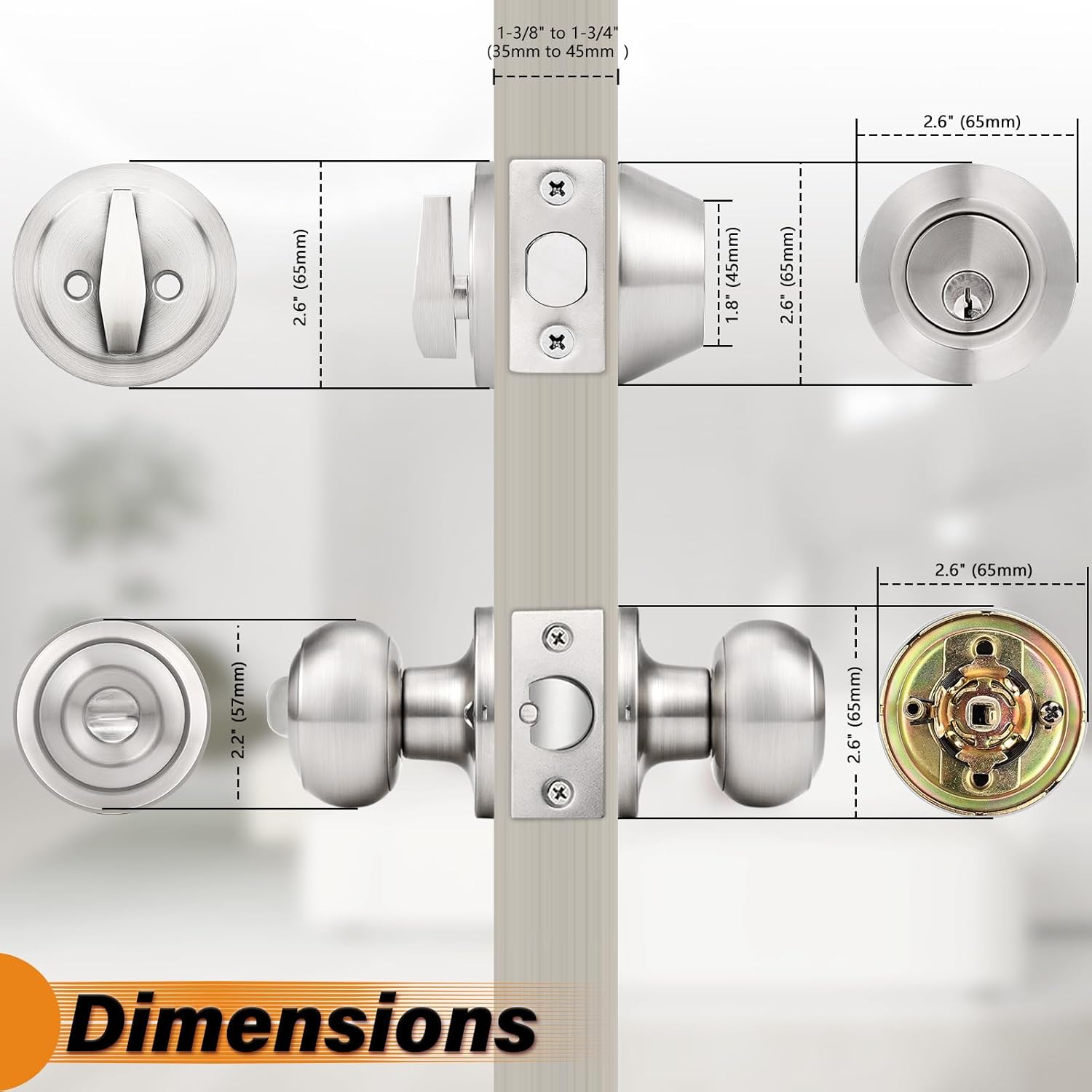 Probrico Keyed Alike Round Ball Entry Door Knob and Deadbolt Set Satin Nickel