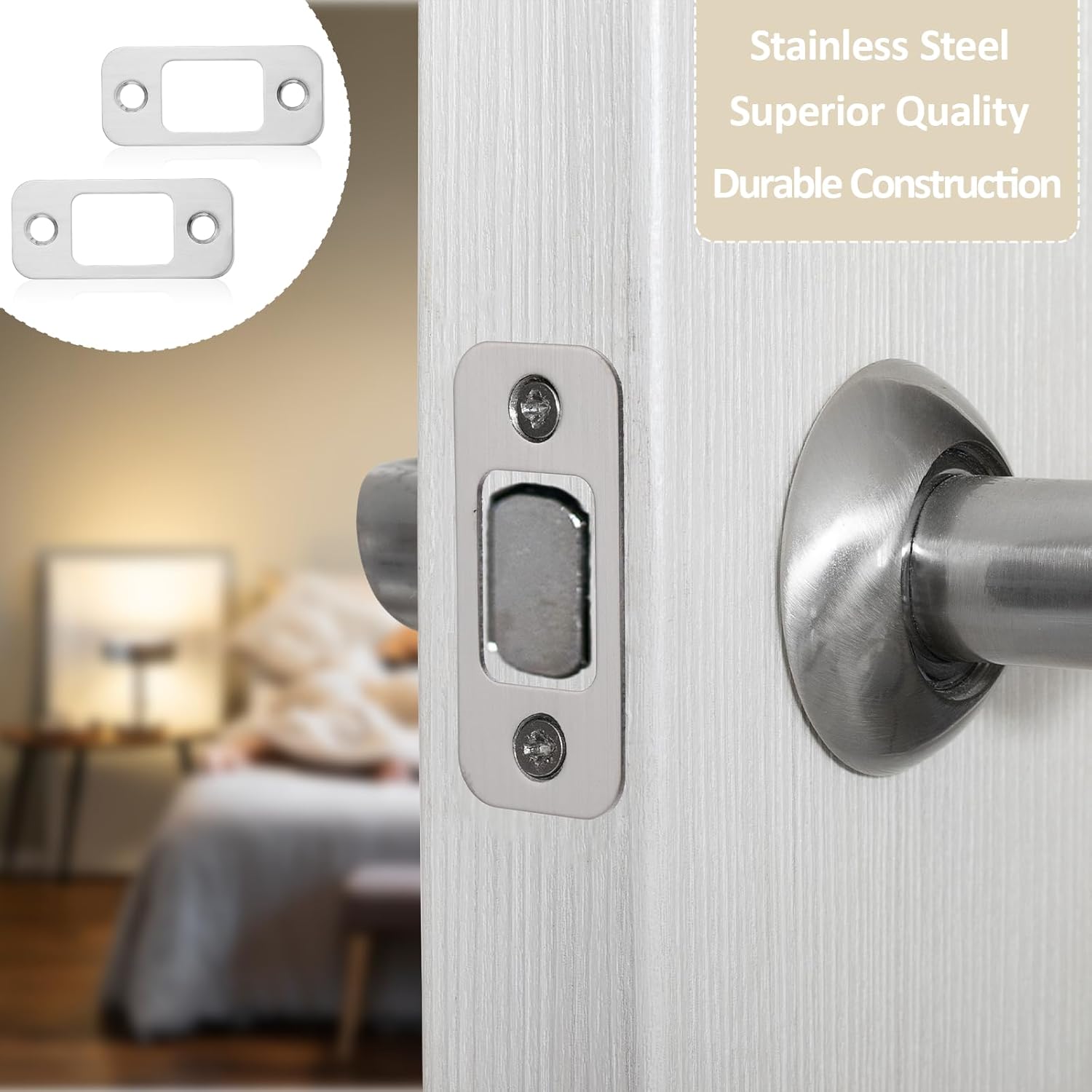 Tucnoeu 4-Pack Stainless Steel Door Strike Plate with Screws Heavy-Duty Door Lock Replacement