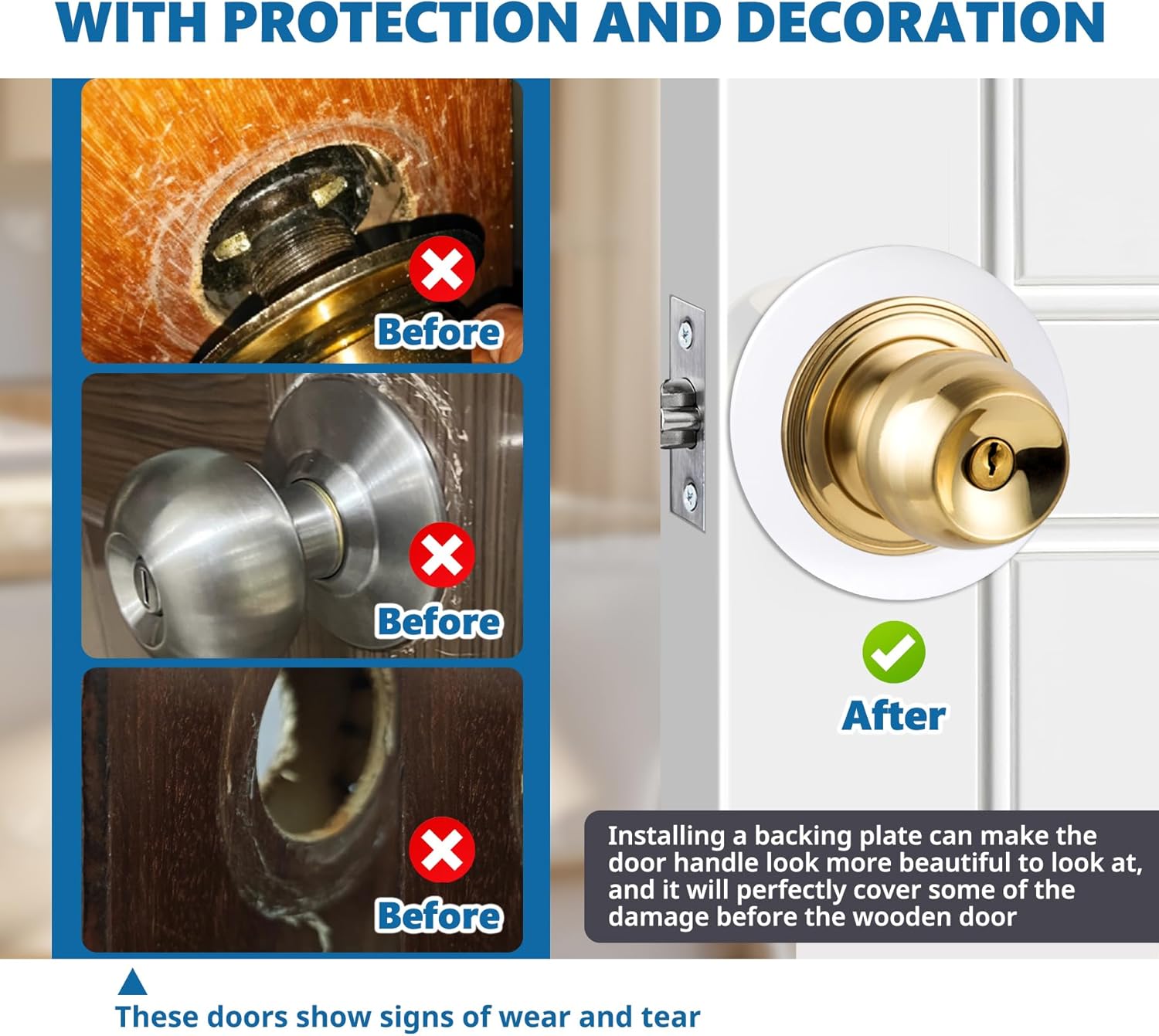 Vizava2 Pcs Door Knob Plates with Double-Sided Tape for Deadbolts Knobs