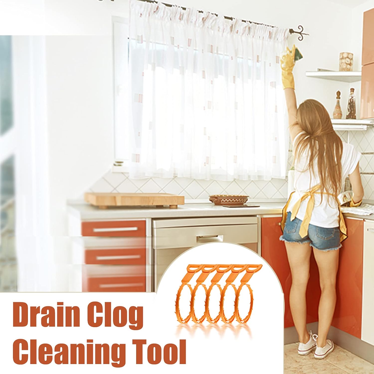 5 Pack 25-inch Drain Clog Remover Tool Kitchen Sink Bathroom Drain Cleaning Set