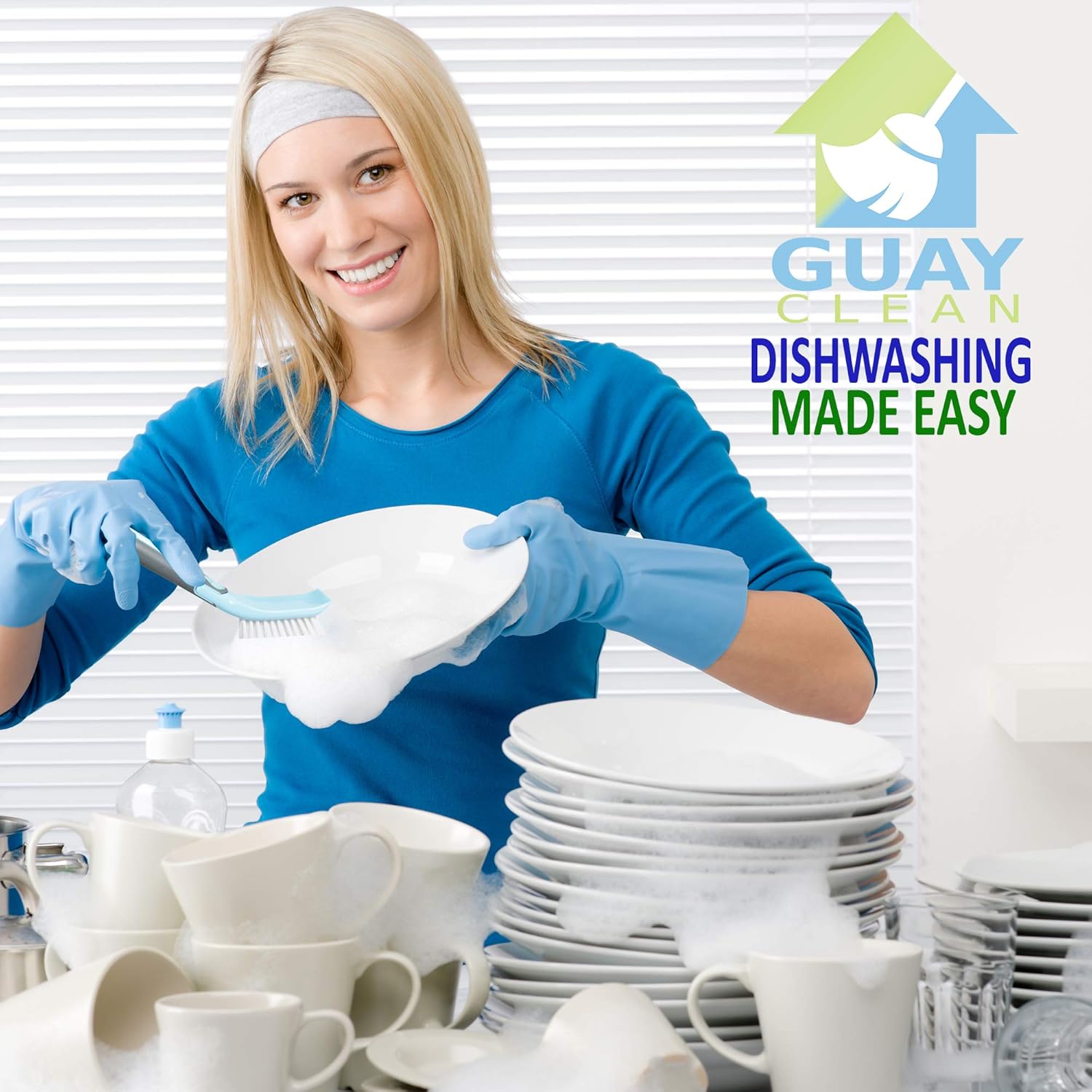 Guay Clean Kitchen Dish Brush Set - 4pc Includes Bottle Rectangular Round Corner Brushes and Bonus Scrub Sponge