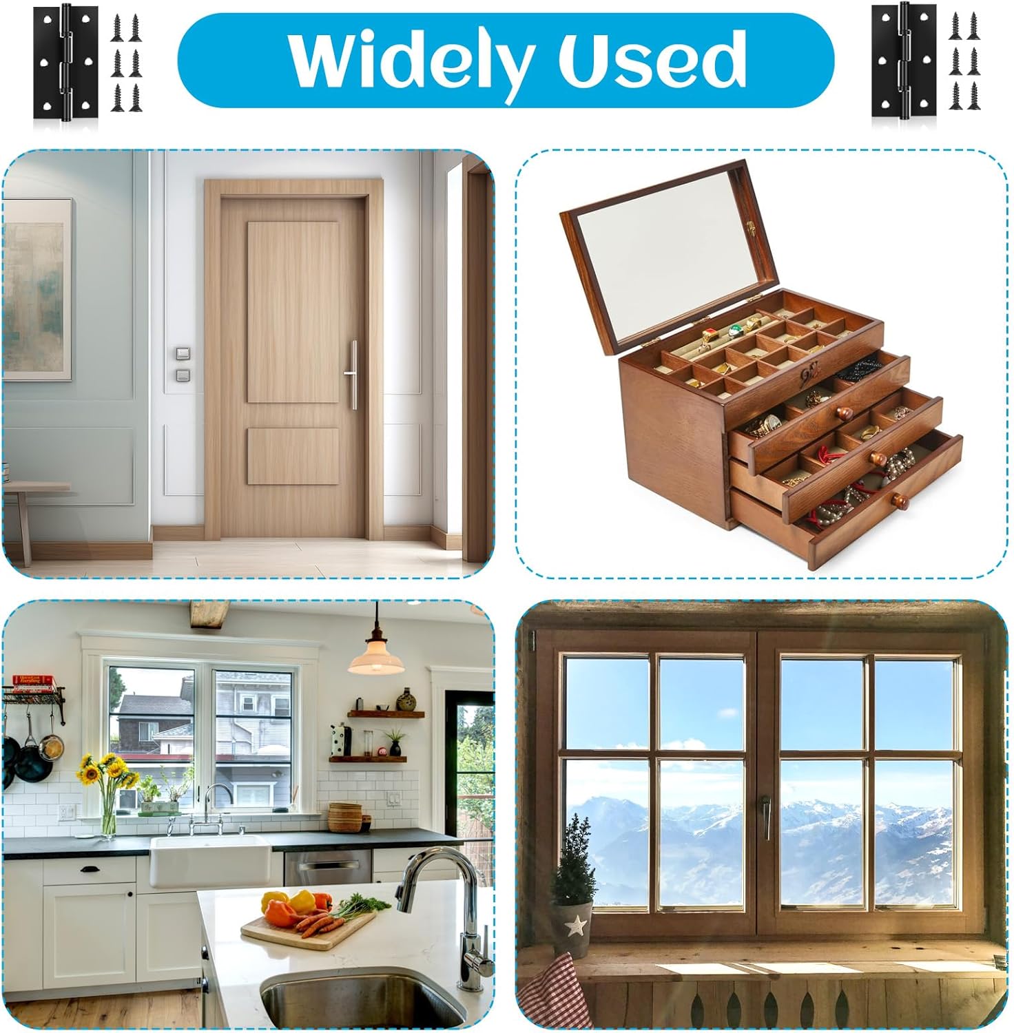 4-Pack Black Door Hinges Stainless Steel Folding Door Hinges Black Matte