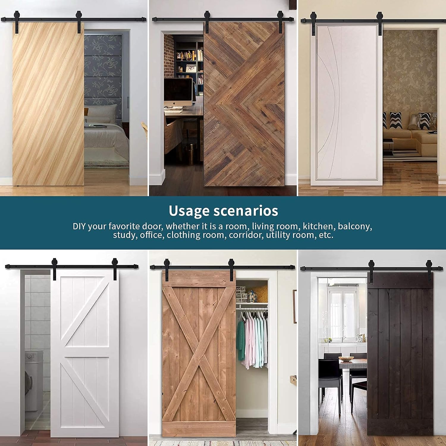 Durable 6ft Barn Door Kit Smooth Sliding System with 350 lbs Load Capacity